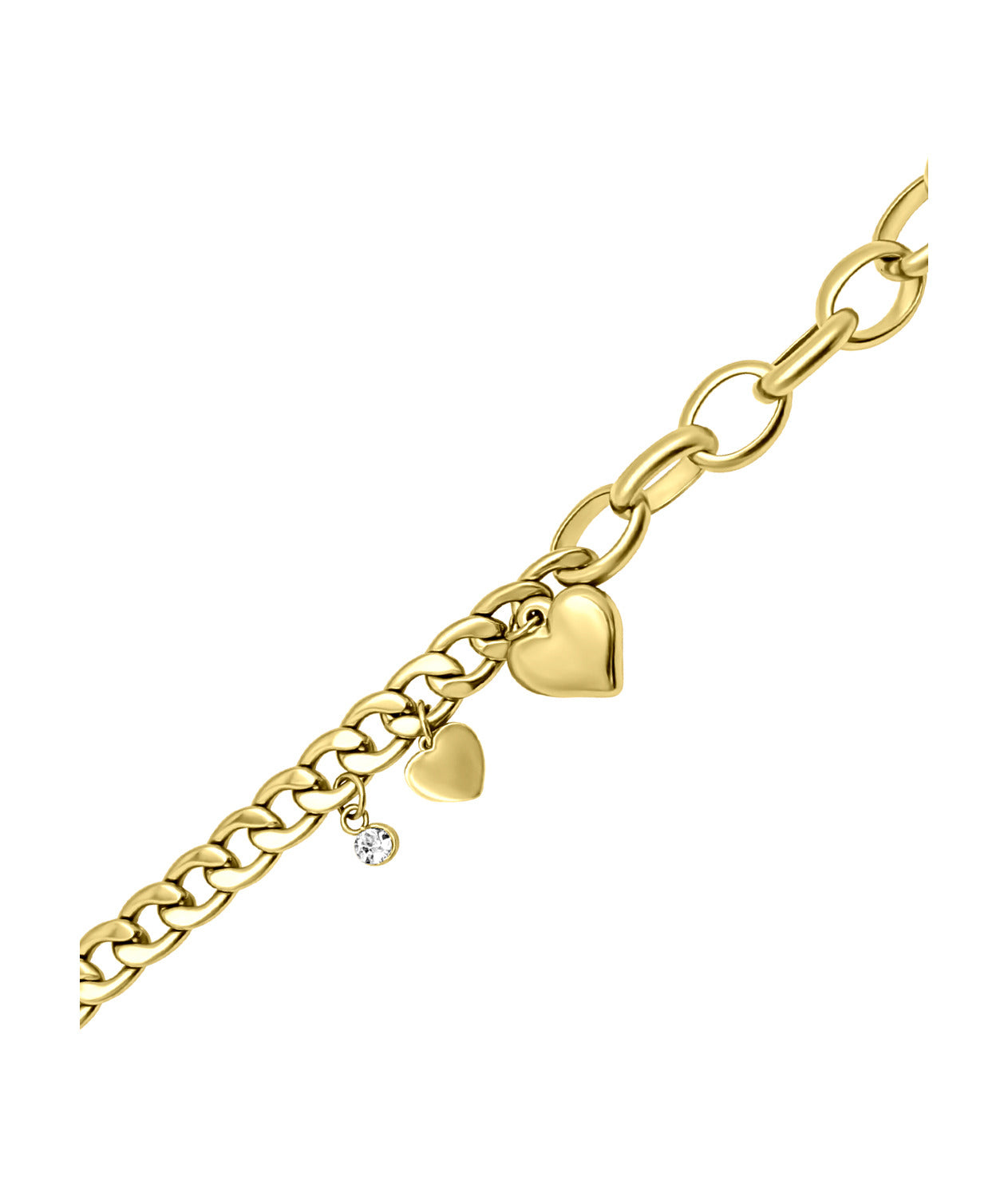 BRACELET EN ACIER DORE AVEC COEUR ET SOLITAIRE PENDANT