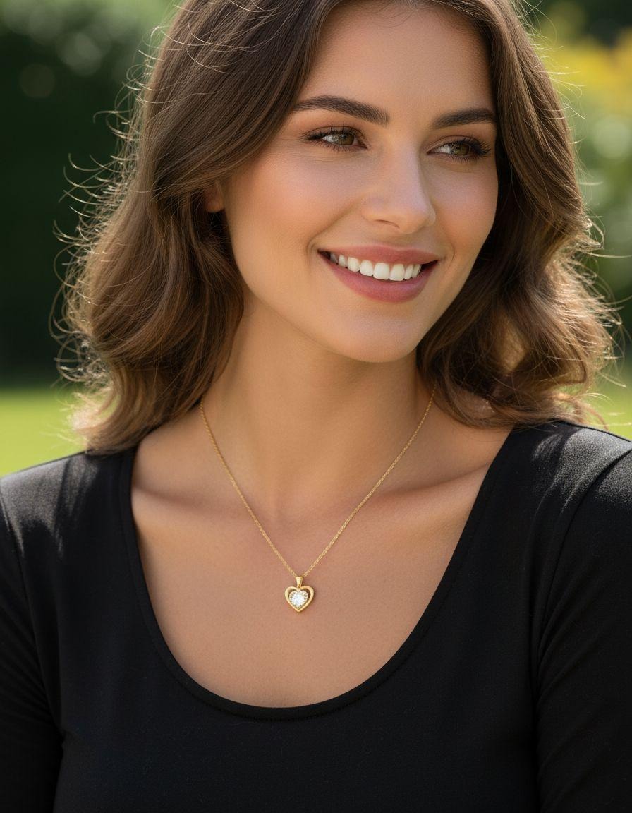 COLLIER EN ACIER DORE AVEC PENDENTIF COEUR ET ZIRCONIUM