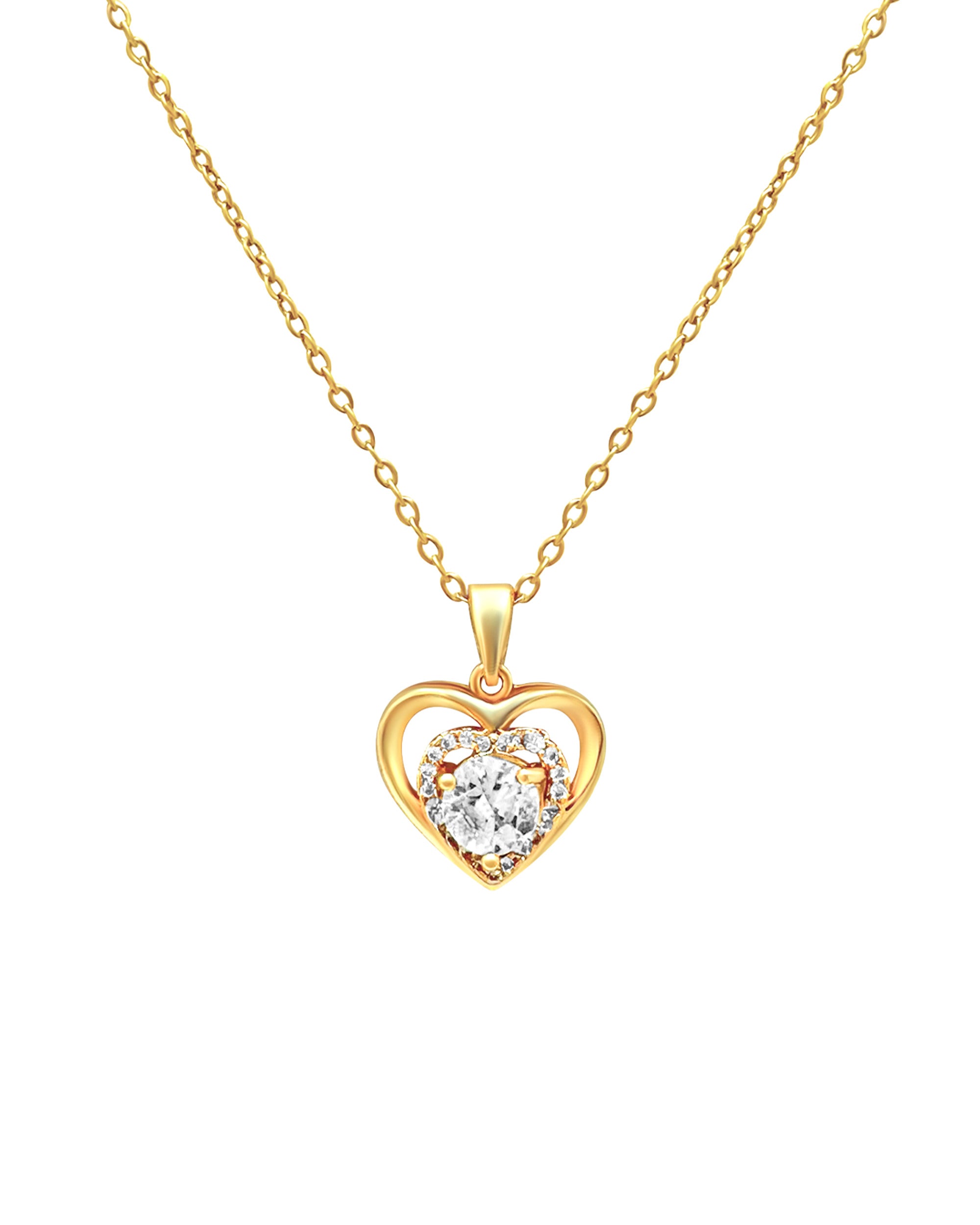 COLLIER EN ACIER DORE AVEC PENDENTIF COEUR ET ZIRCONIUM