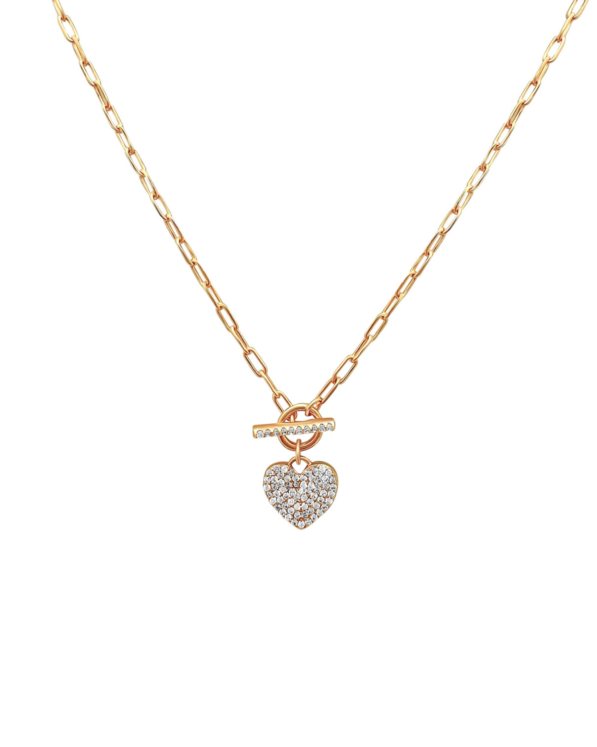 COLLIER EN PLAQUE OR AVEC COEUR ET ZIRCONIUM  FERMOIR BARRE