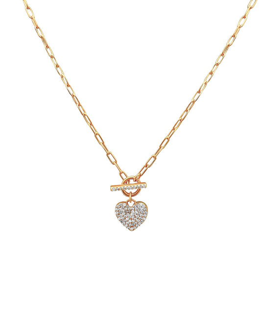 Collier en plaqué or avec coeur et zirconium fermoir barre