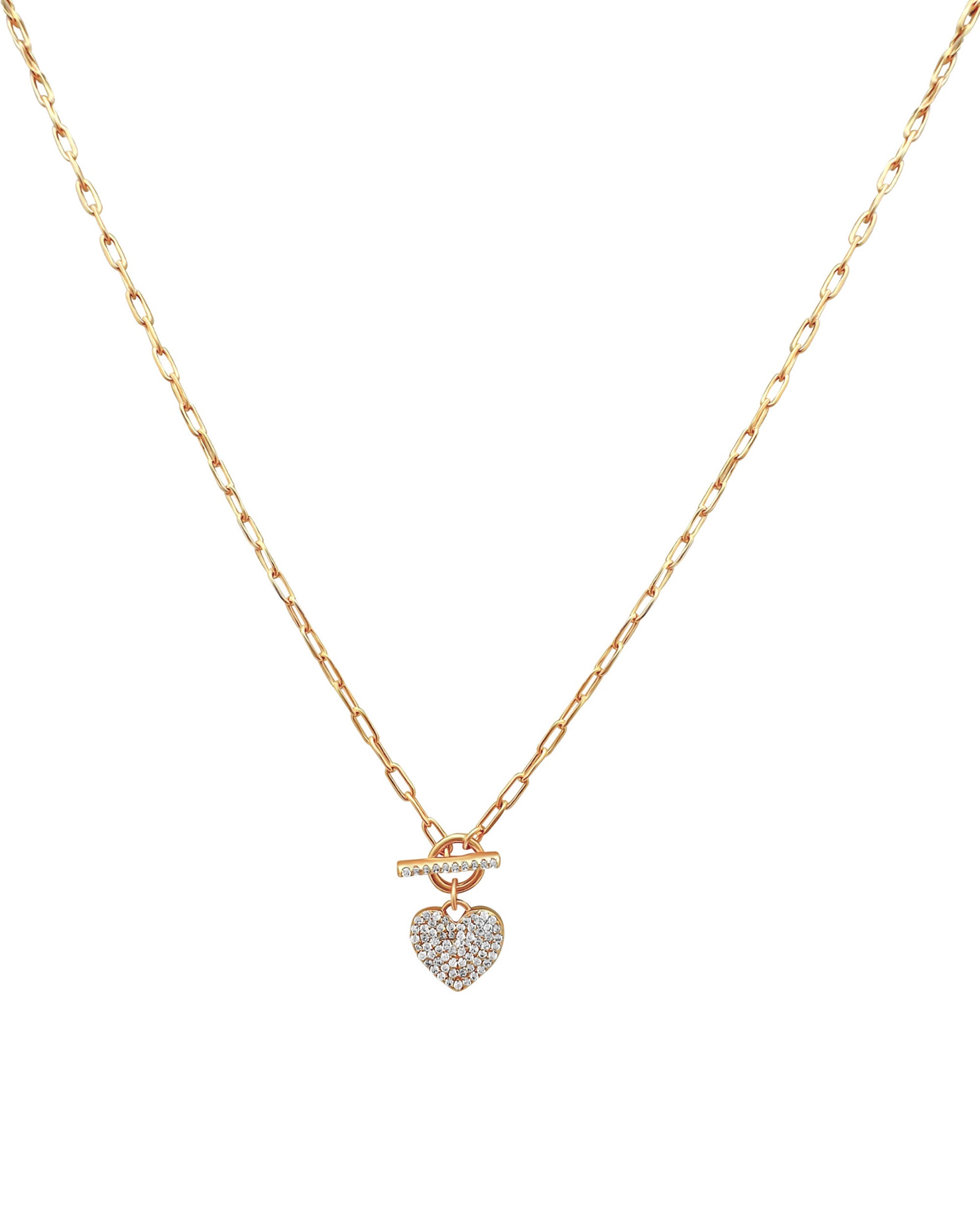 COLLIER EN PLAQUE OR AVEC COEUR ET ZIRCONIUM  FERMOIR BARRE
