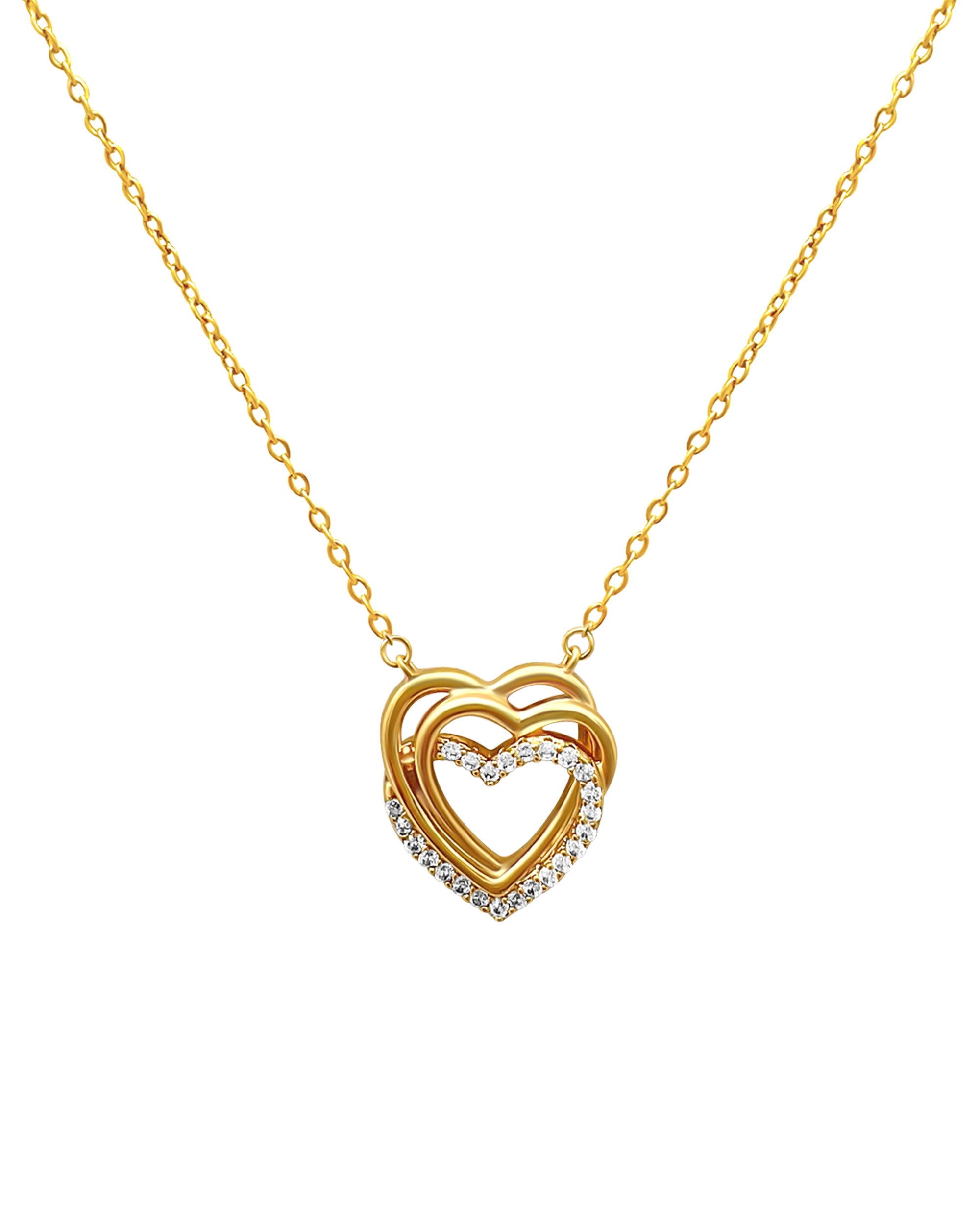 COLLIER EN PLAQUE OR TRIPLE COEURS AVEC PIERRES