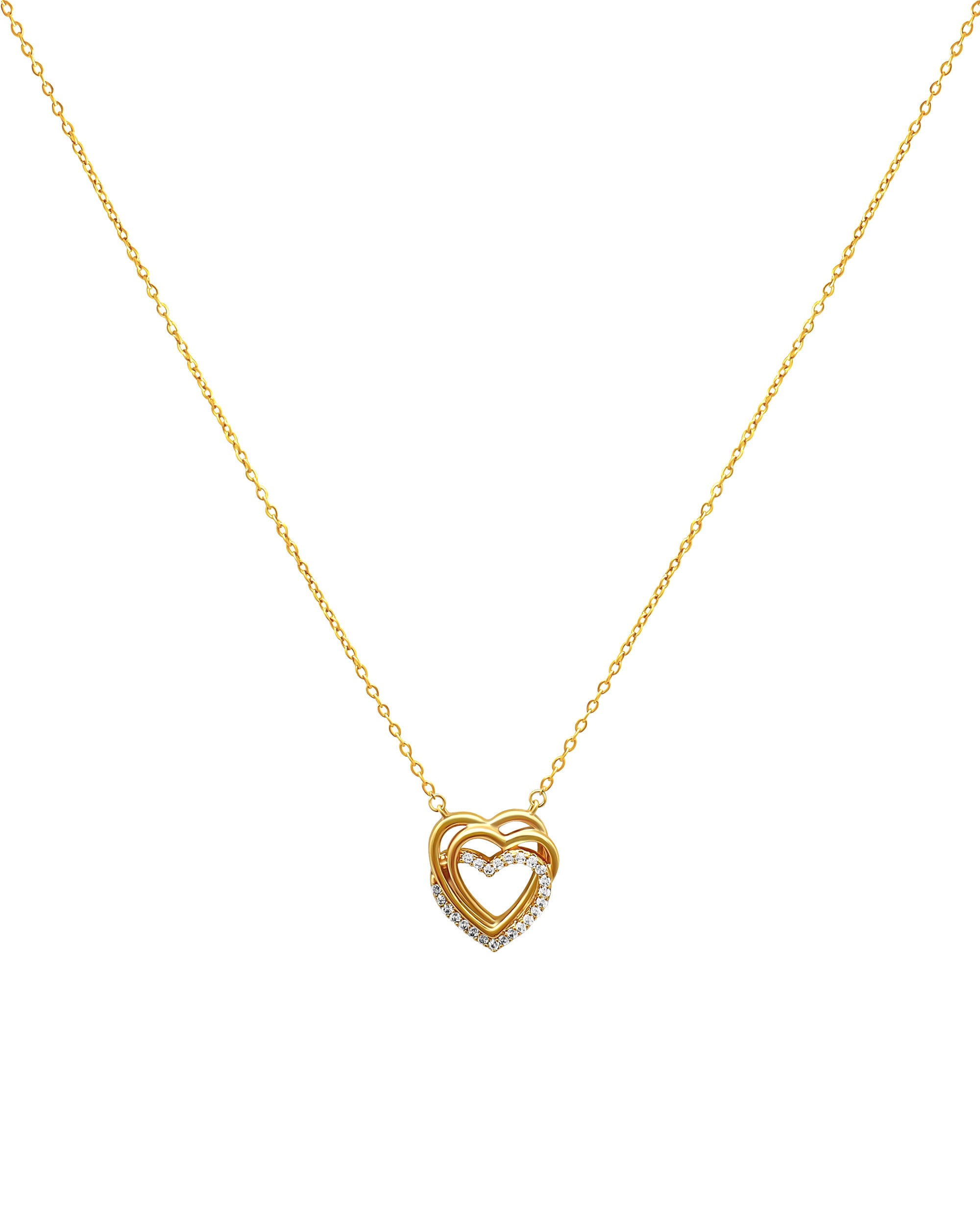 COLLIER EN PLAQUE OR TRIPLE COEURS AVEC PIERRES