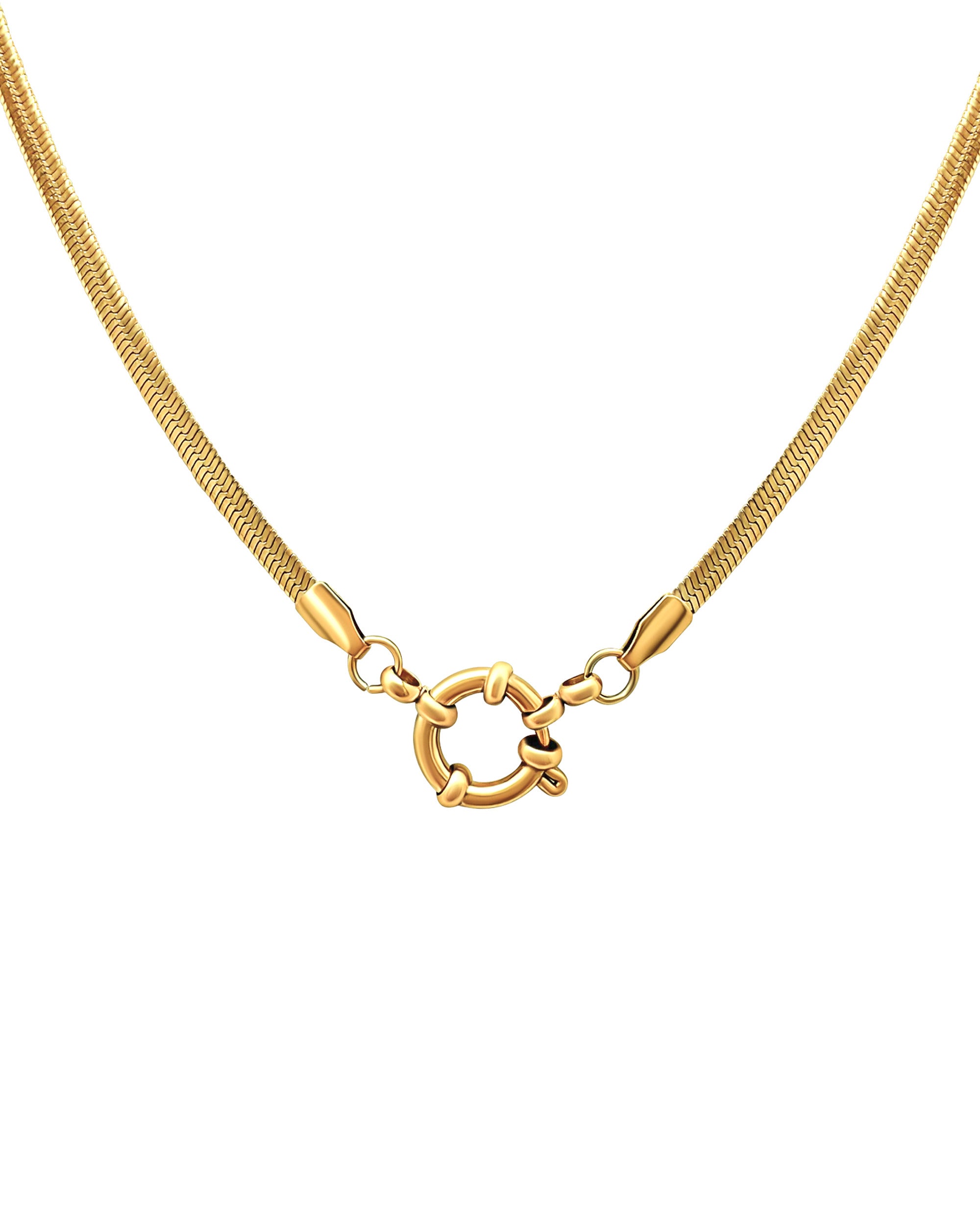 COLLIER EN ACIER DORE MAILLE PLATE AVEC FERMOIR CERCLE