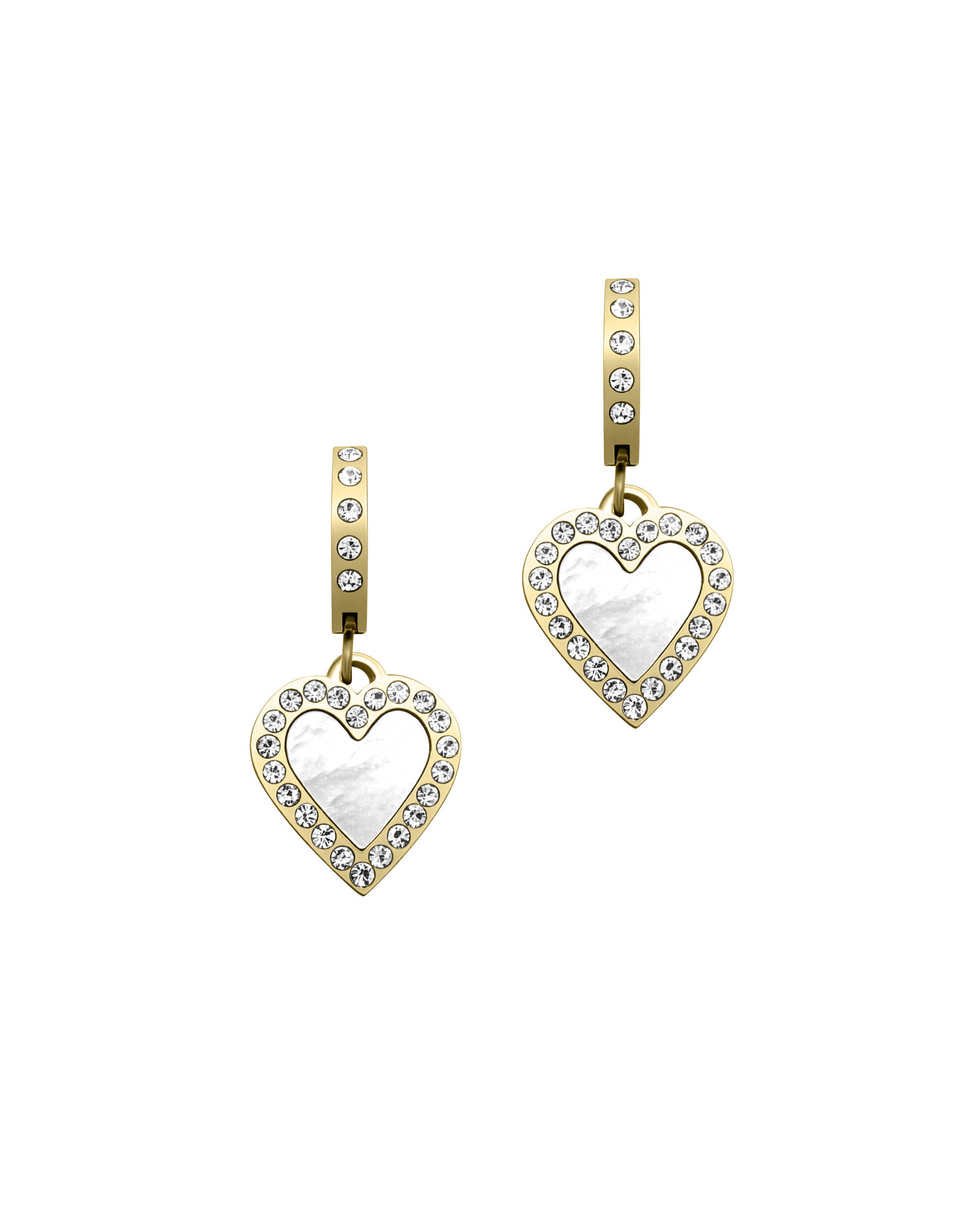 CREOLES EN ACIER DORE AVEC COEUR STRASS ET NACRE