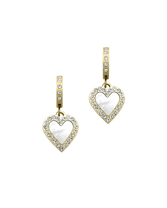 Créoles en acier doré avec coeur strass et nacre