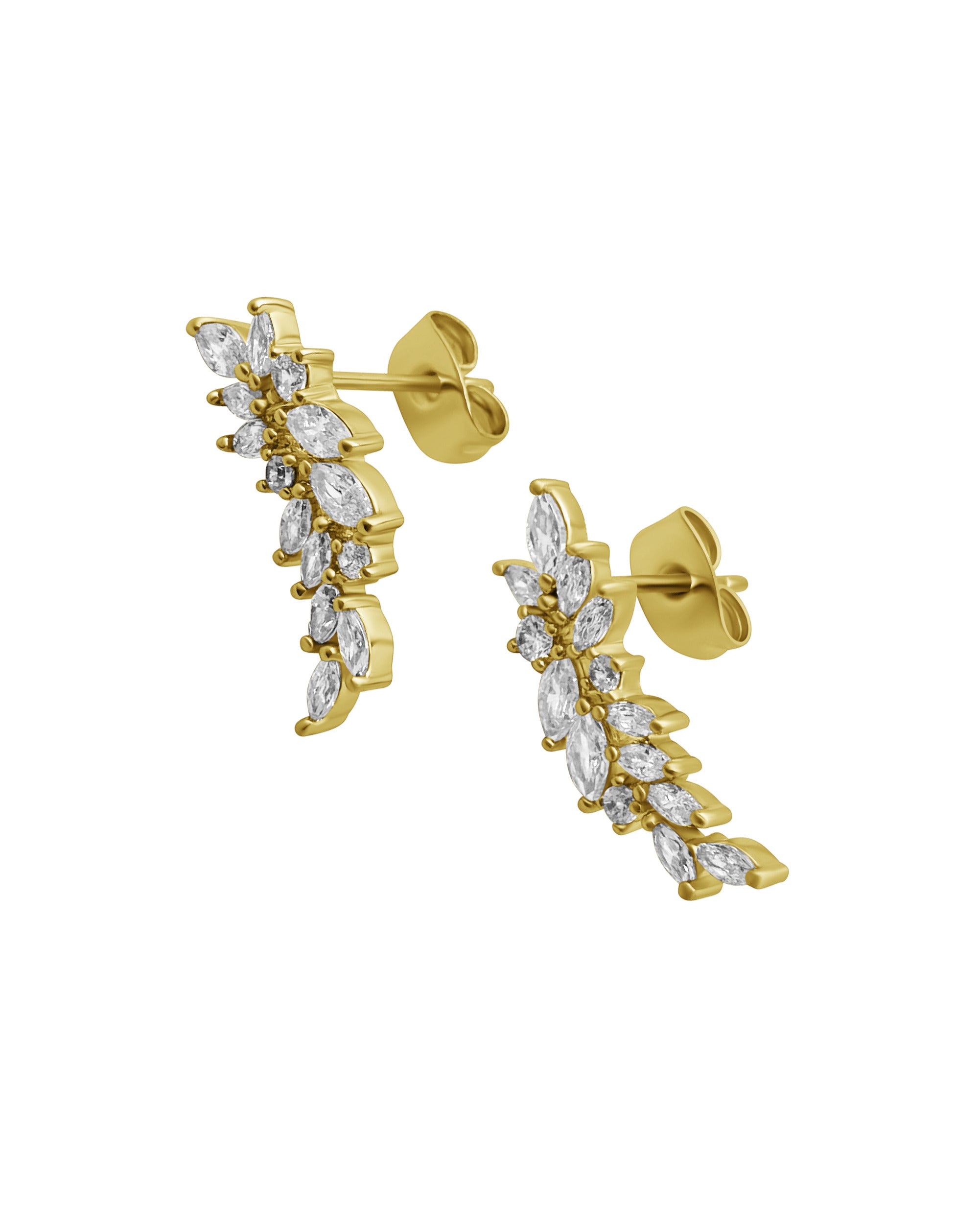 BOUCLES D'OREILLES EN PLAQUE OR FEUILLES AVEC ZIRCONIUM