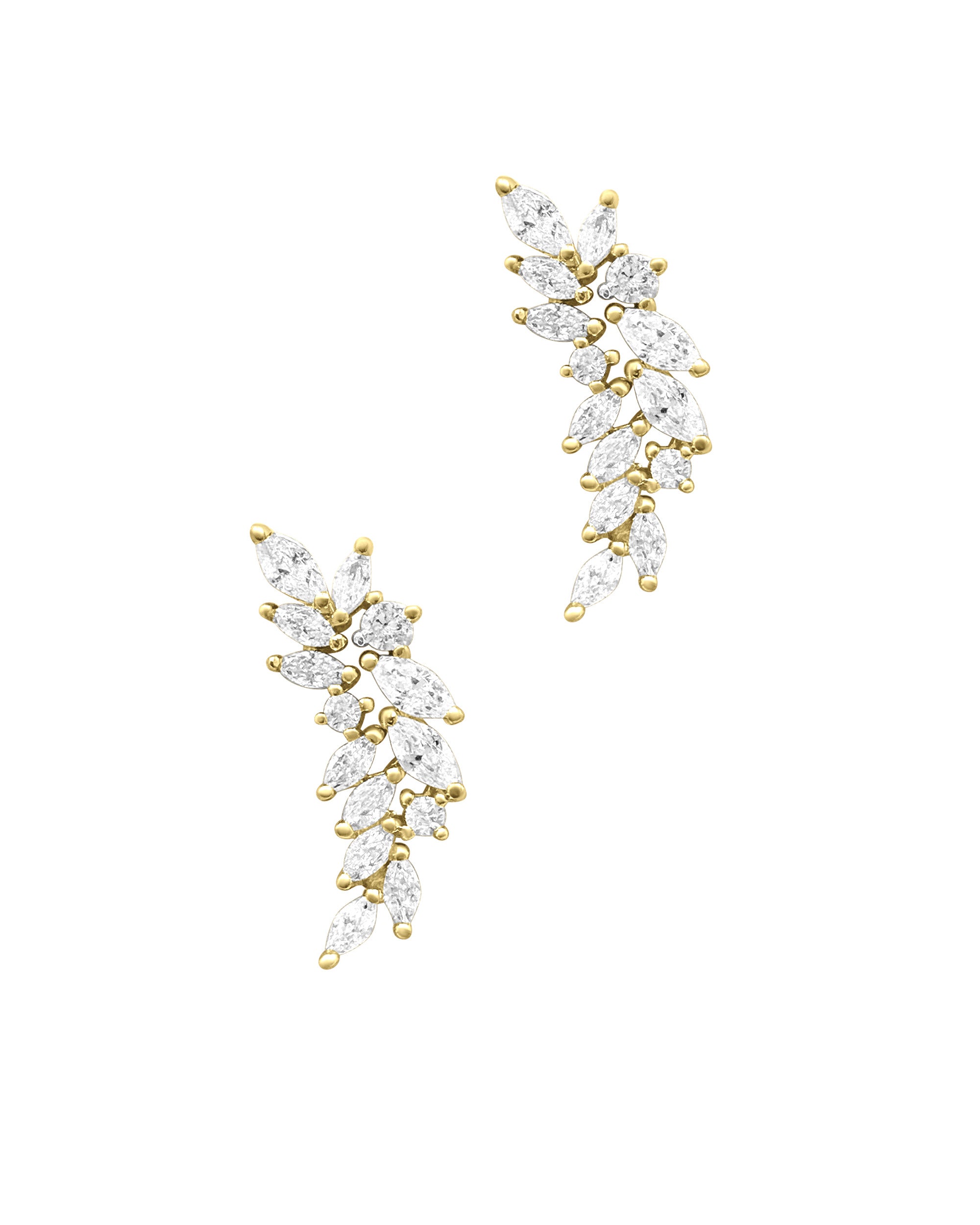 BOUCLES D'OREILLES EN PLAQUE OR FEUILLES AVEC ZIRCONIUM