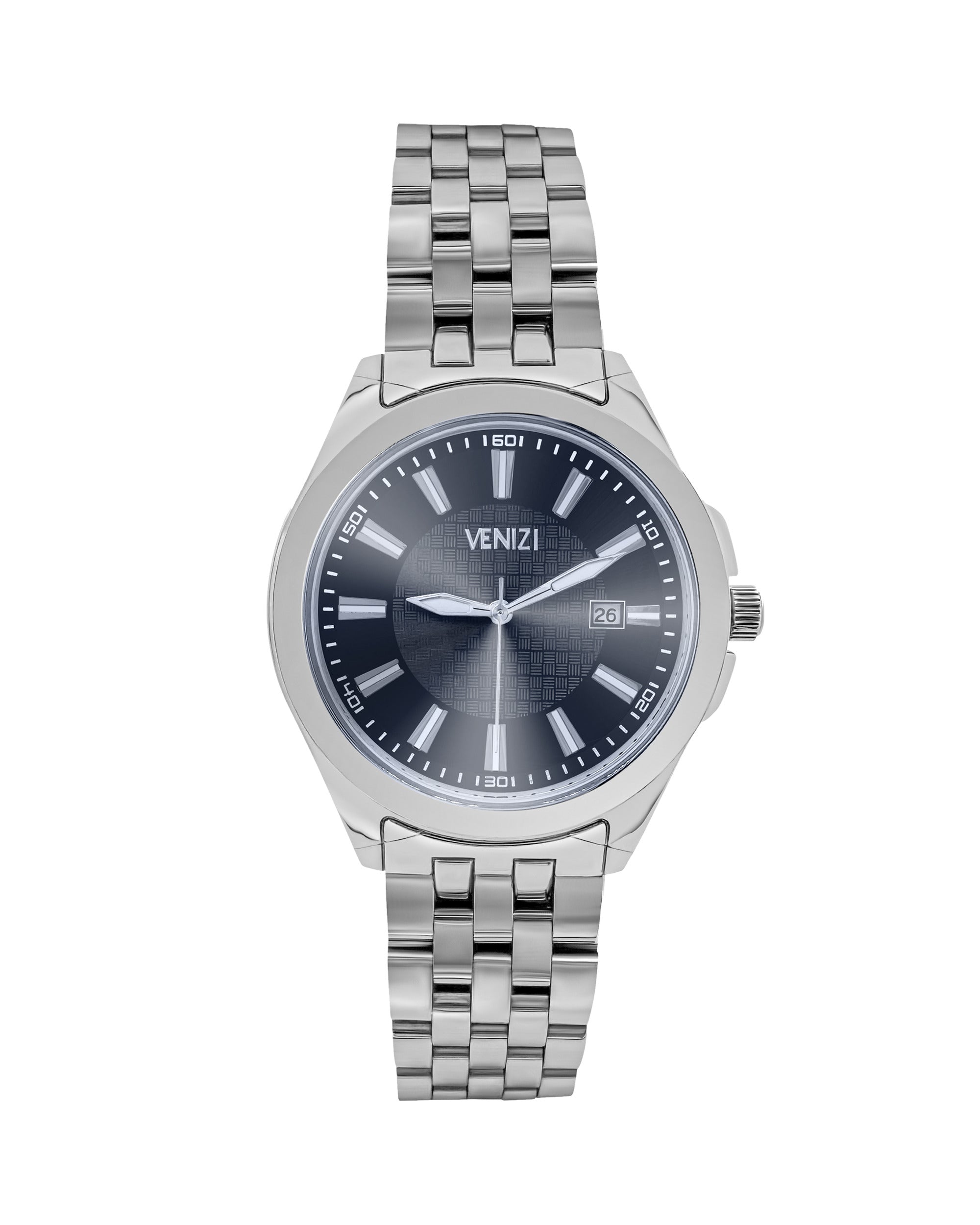 Montre Venizi argentée avec cadran bleu nuit