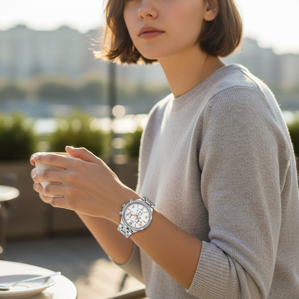 Montre Venizi argentée cadran blanc avec strass