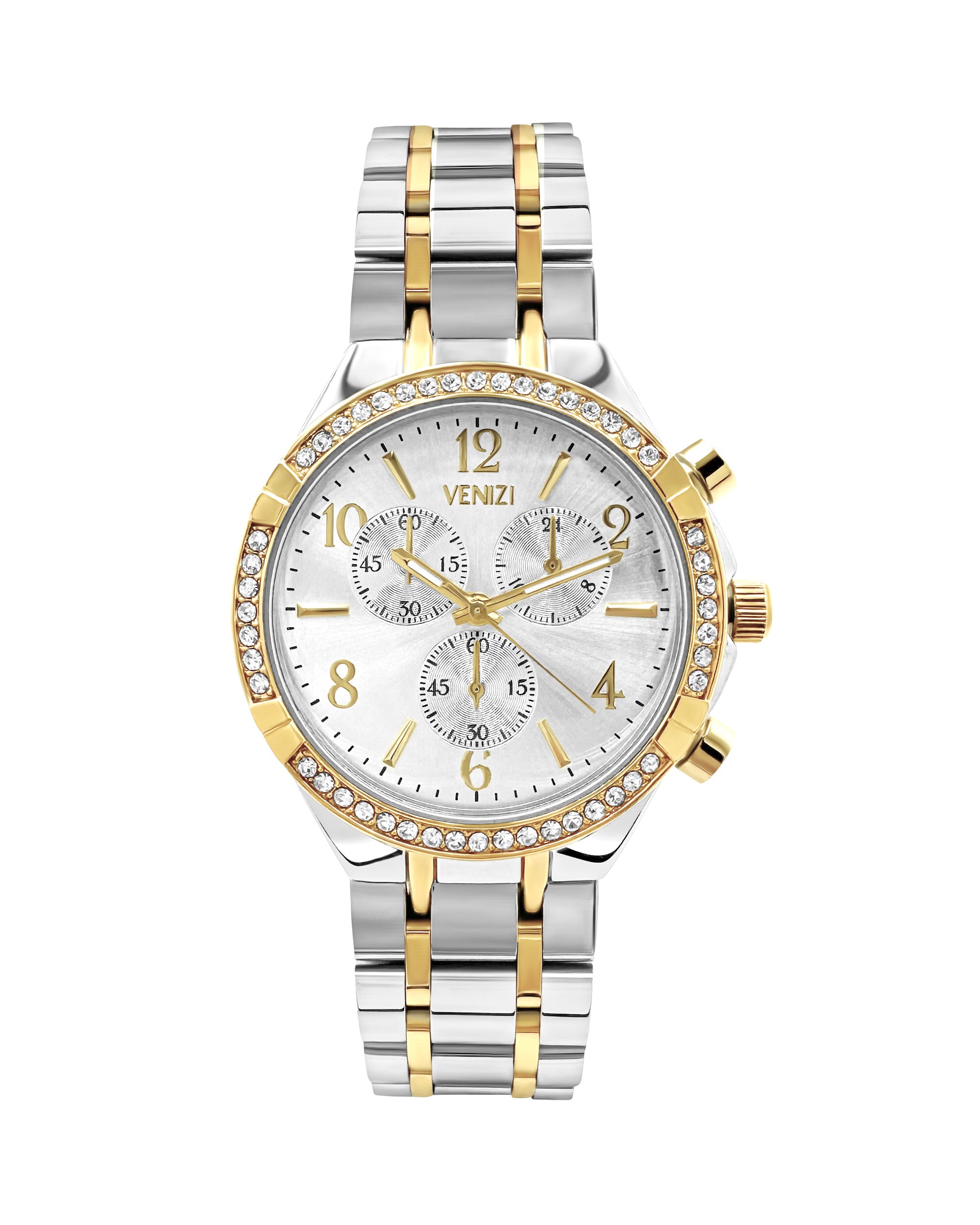 Montre Venizi bicolore cadran argenté et doré avec strass