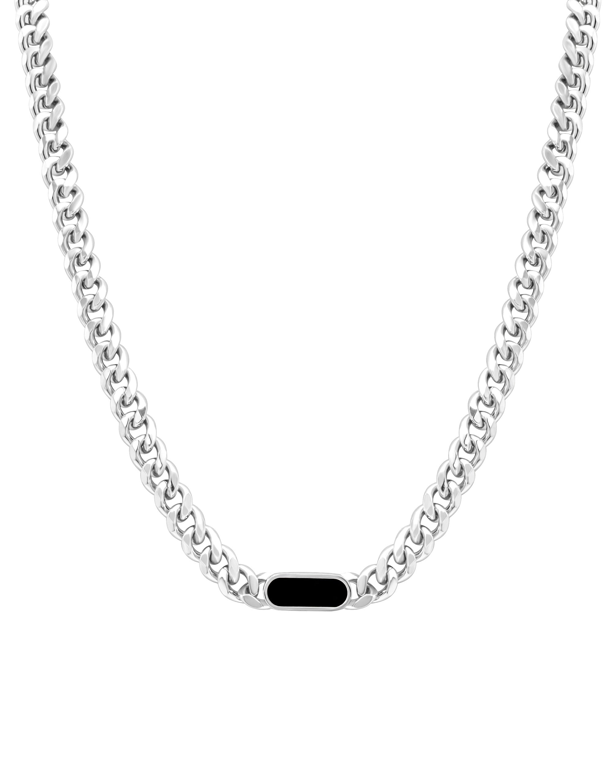 COLLIER EN ACIER MAILLE GOURMETTE AVEC OVALE NOIR