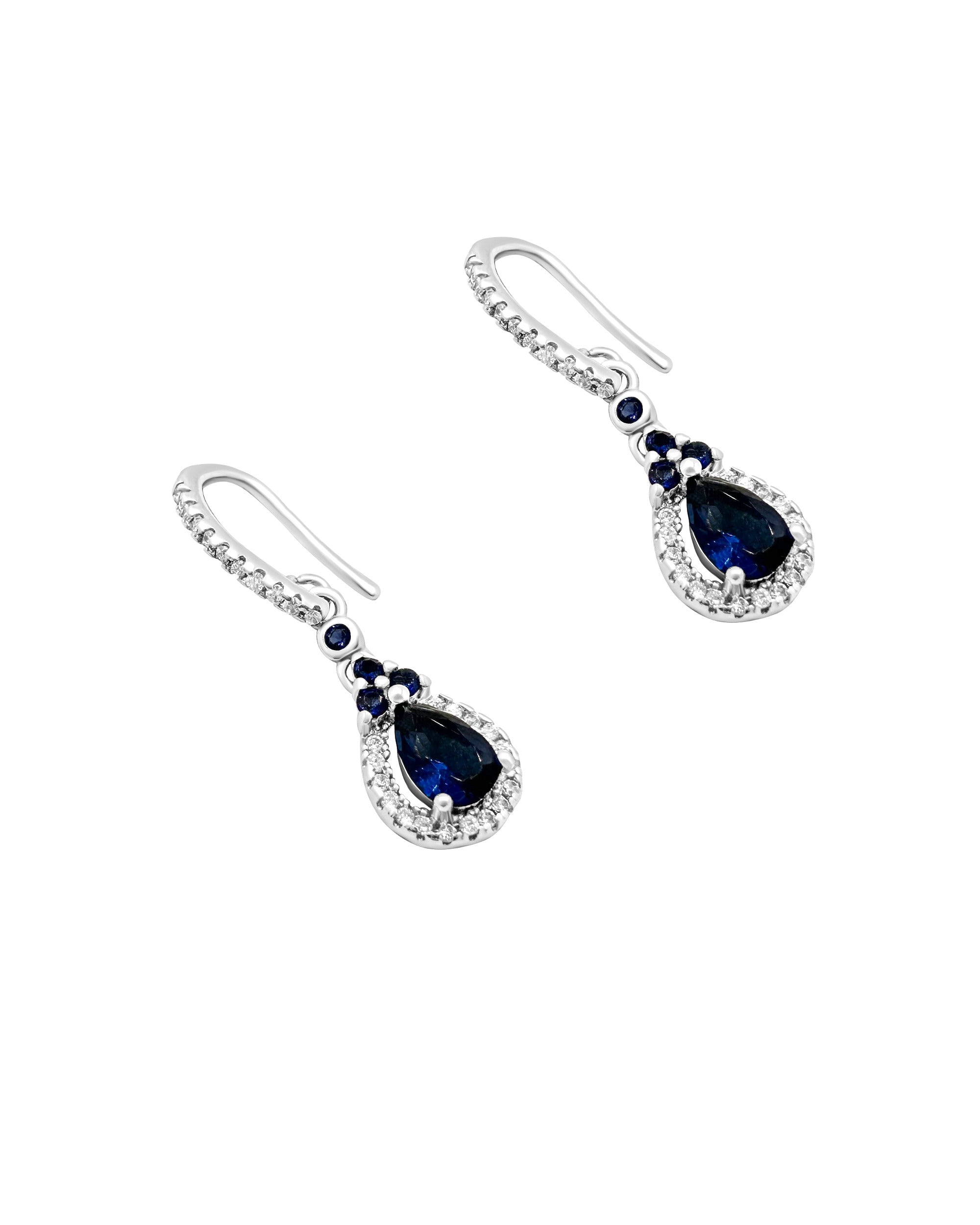 BOUCLES D'OREILLES EN ARGENT MOTIF GOUTTE  AVEC SAPHIR ET ZIRCONIUM