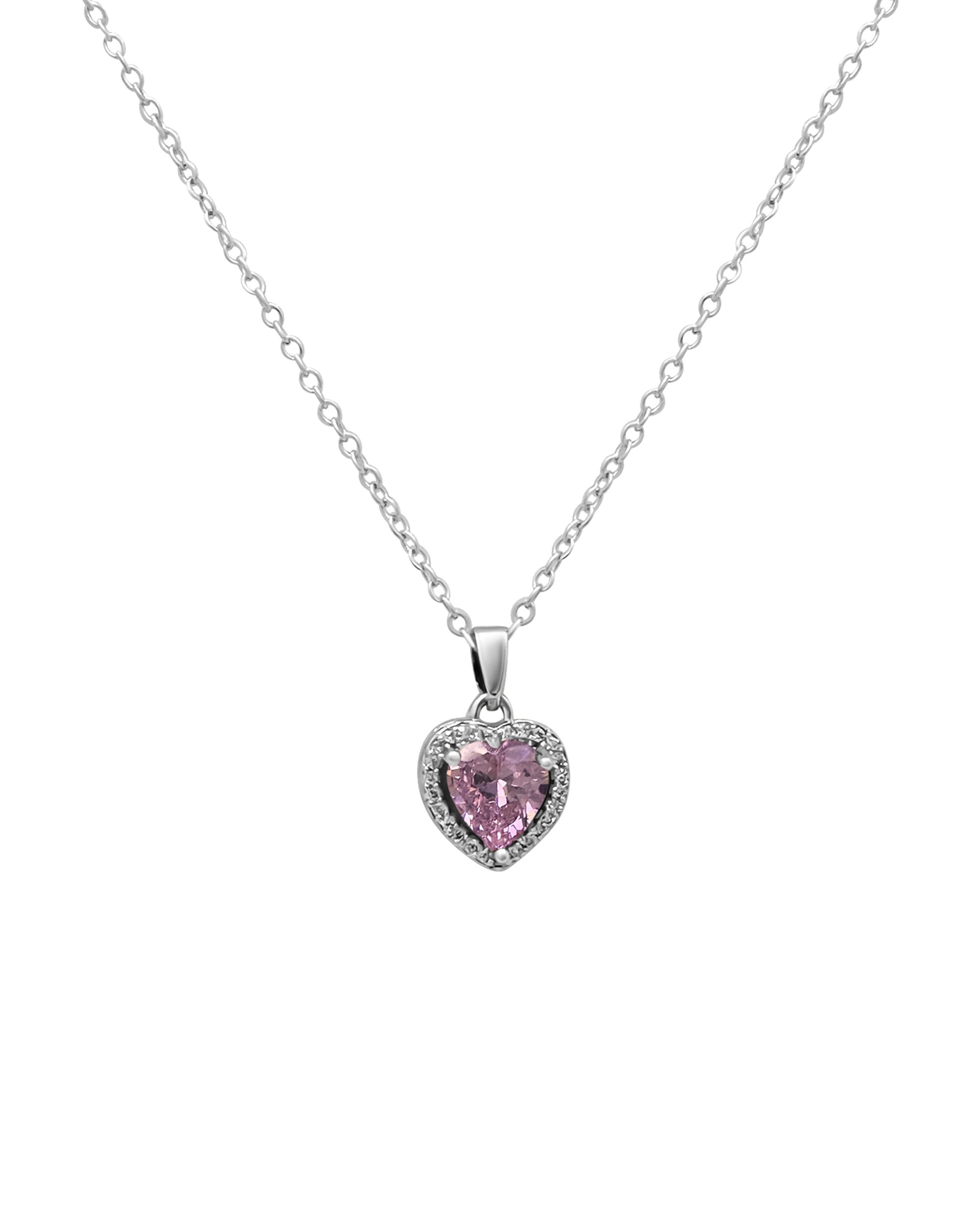COLLIER EN ACIER AVEC COEUR ROSE ET ZIRCONIUM