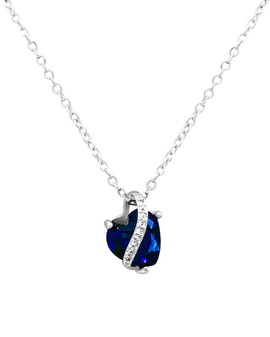 Zilveren ketting met saffier en zirkonium hart hanger