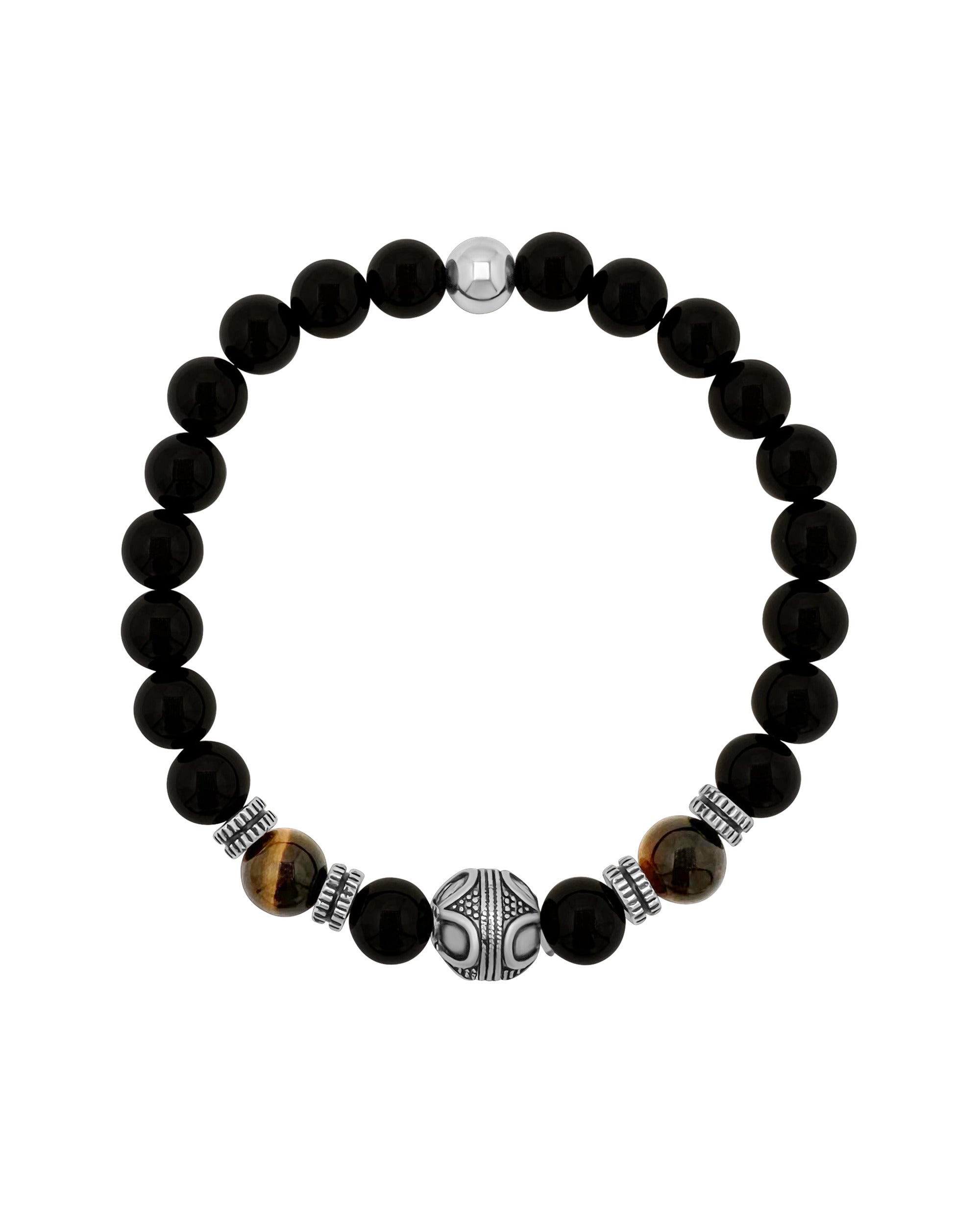 BRACELET PIERRES OEIL DE TIGRE NOIR ET ACIER