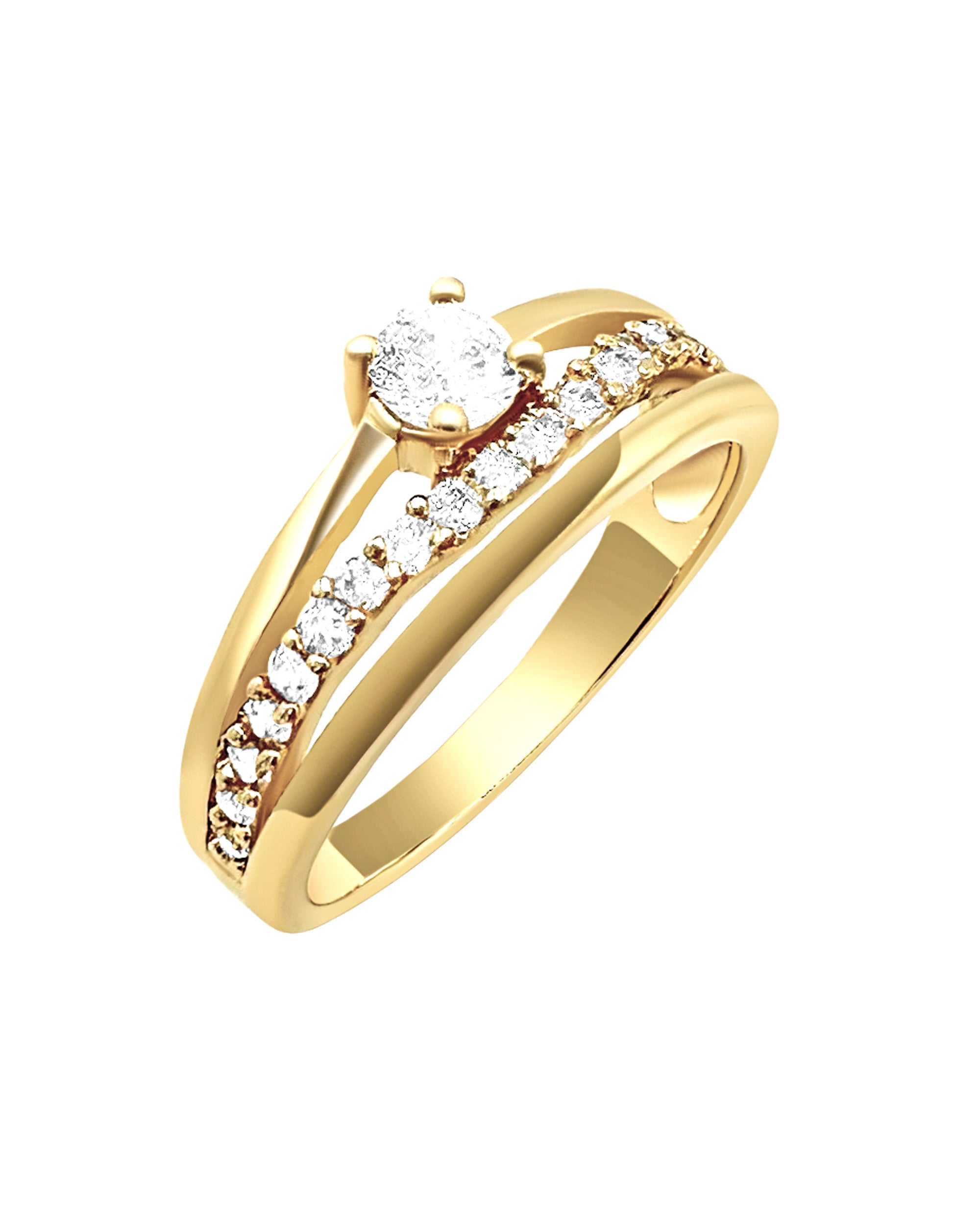 BAGUE EN PLAQUE OR 3 RANGS + SOLITAIRE ZIRCONIUM