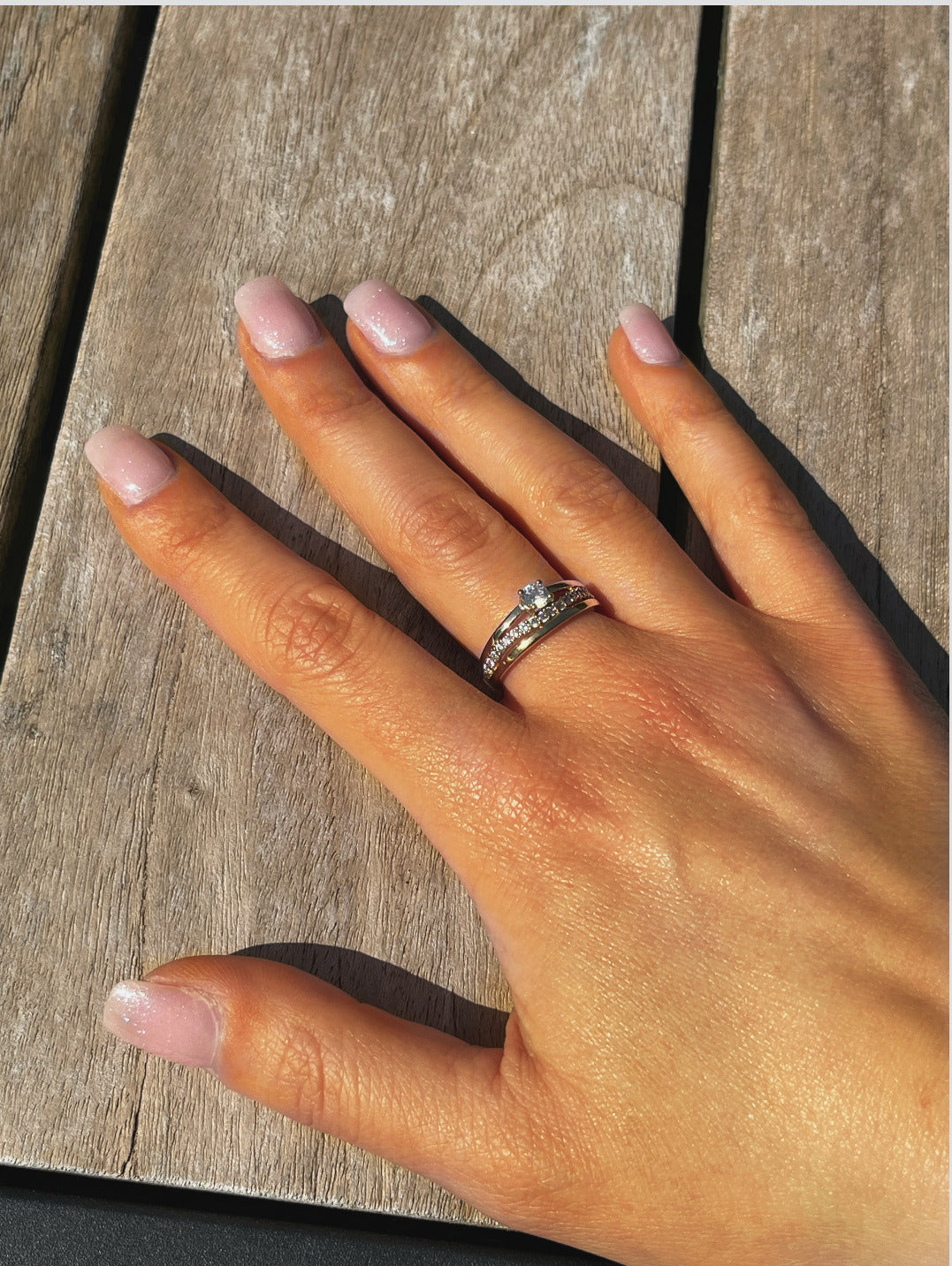 BAGUE EN PLAQUE OR 3 RANGS + SOLITAIRE ZIRCONIUM