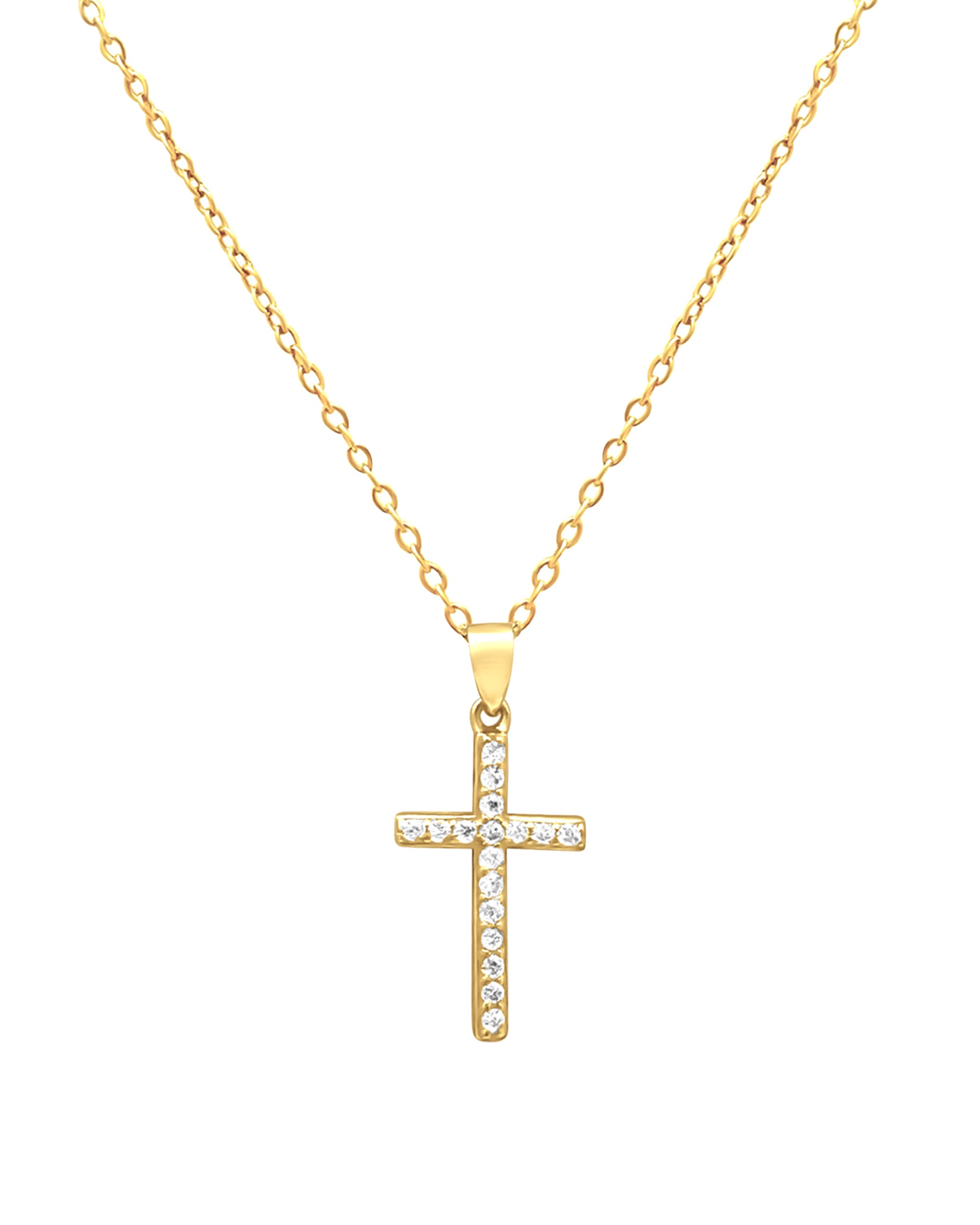 COLLIER EN ARGENT DORE PENDENTIF CROIX AVEC ZIRCONIUM