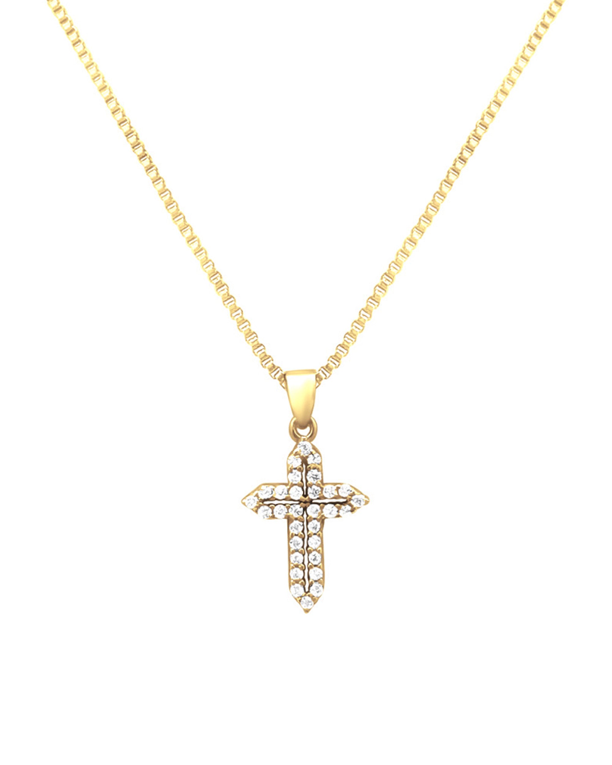 COLLIER EN ARGENT DORE AVEC PENDENTIF CROIX EN ZIRCONIUM