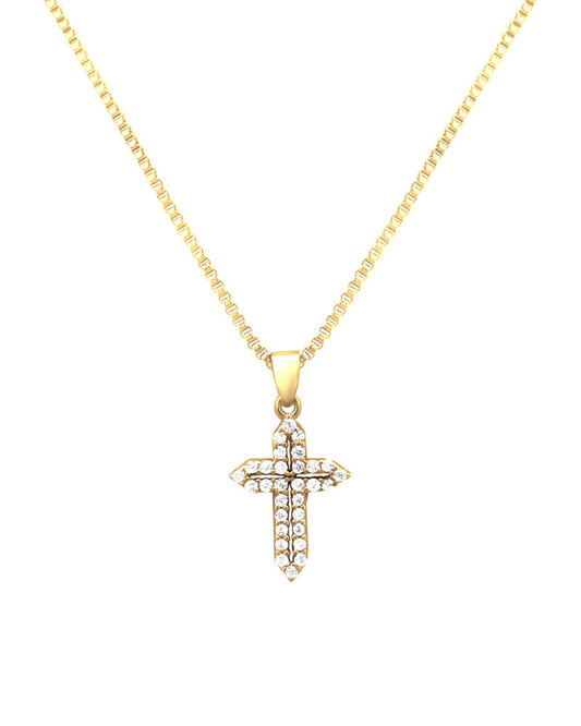 Collier en argent doré avec pendentif croix en zirconium
