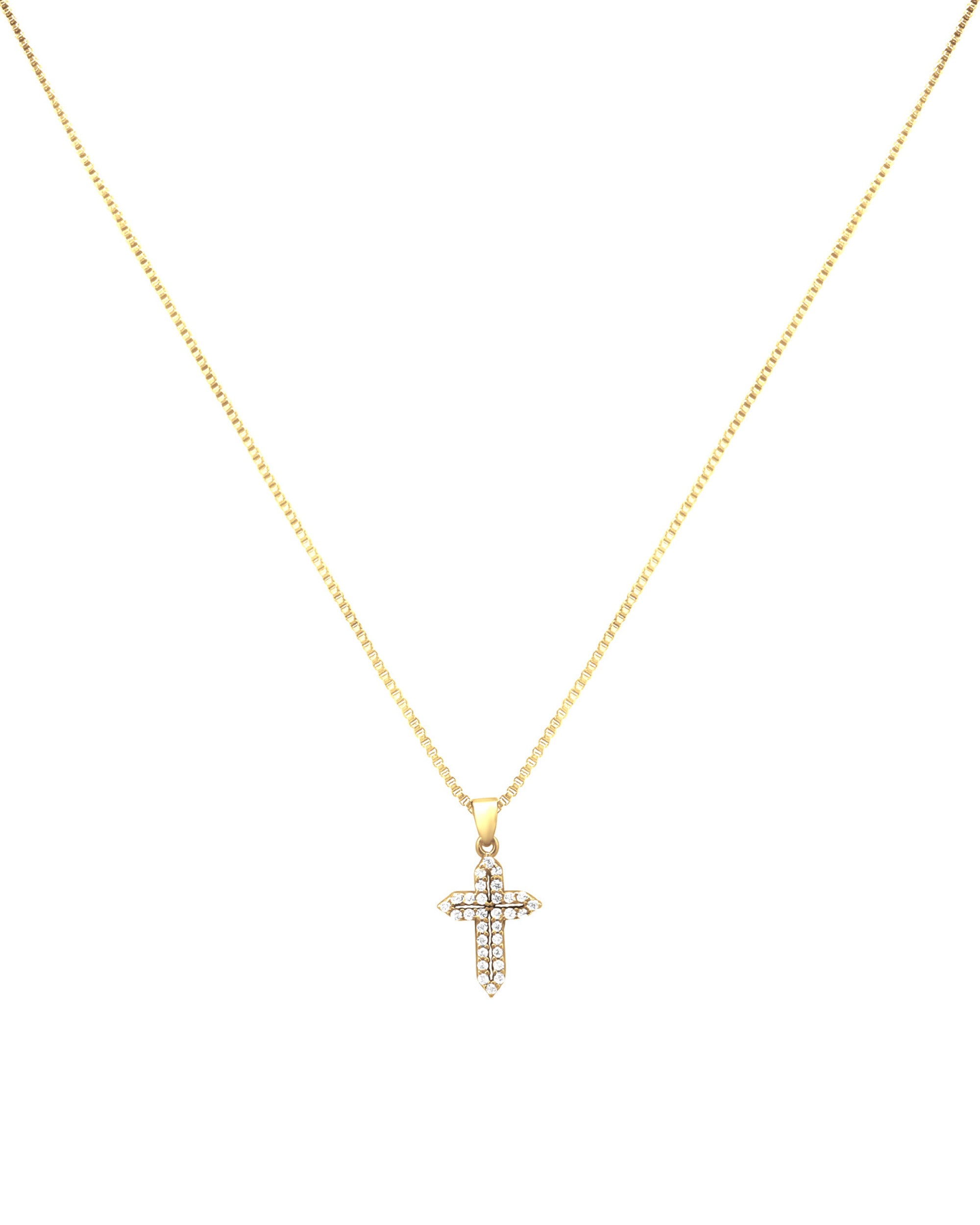 COLLIER EN ARGENT DORE AVEC PENDENTIF CROIX EN ZIRCONIUM