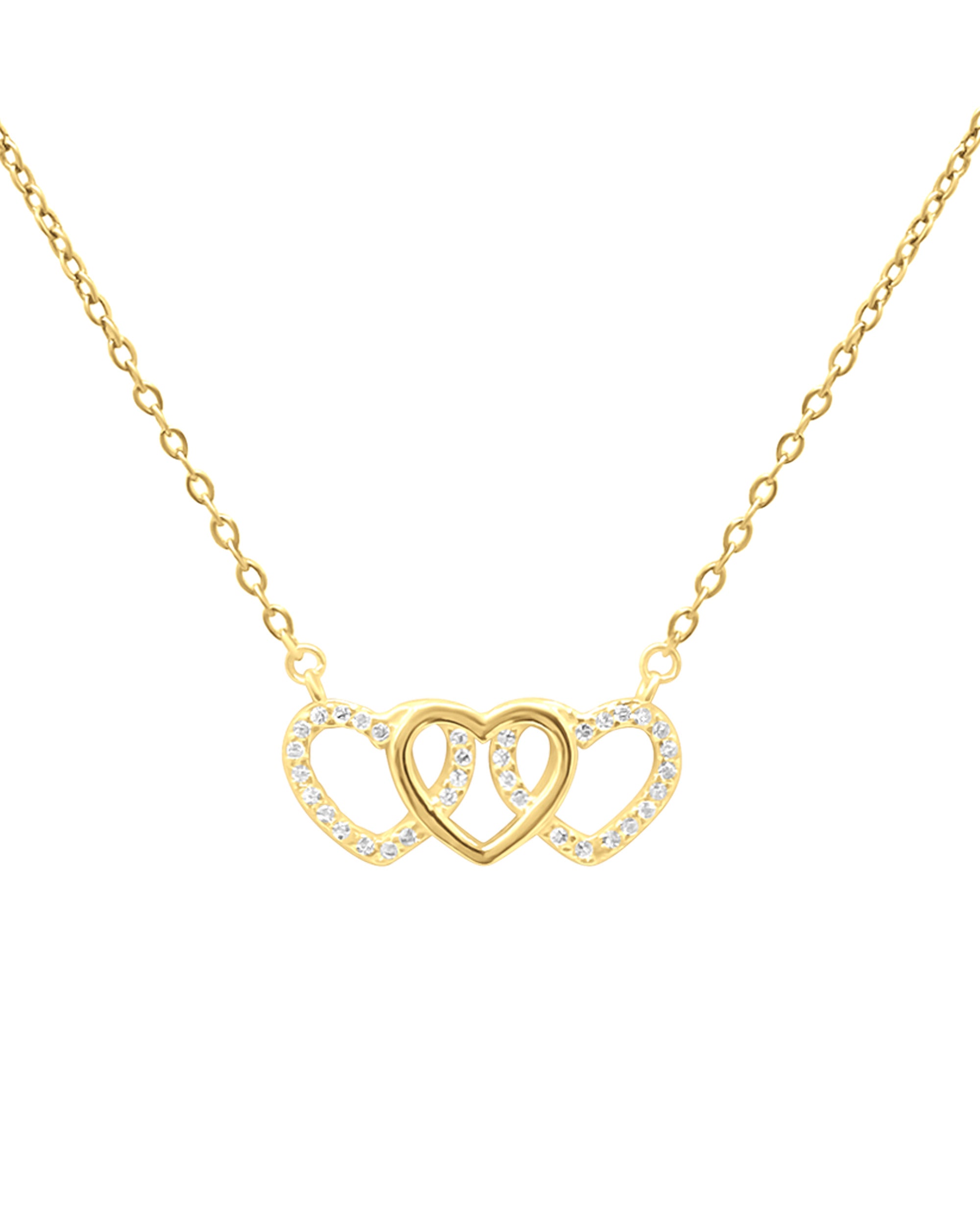 COLLIER EN ARGENT DORE TRIPLE COEURS AVEC ZIRCONIUM