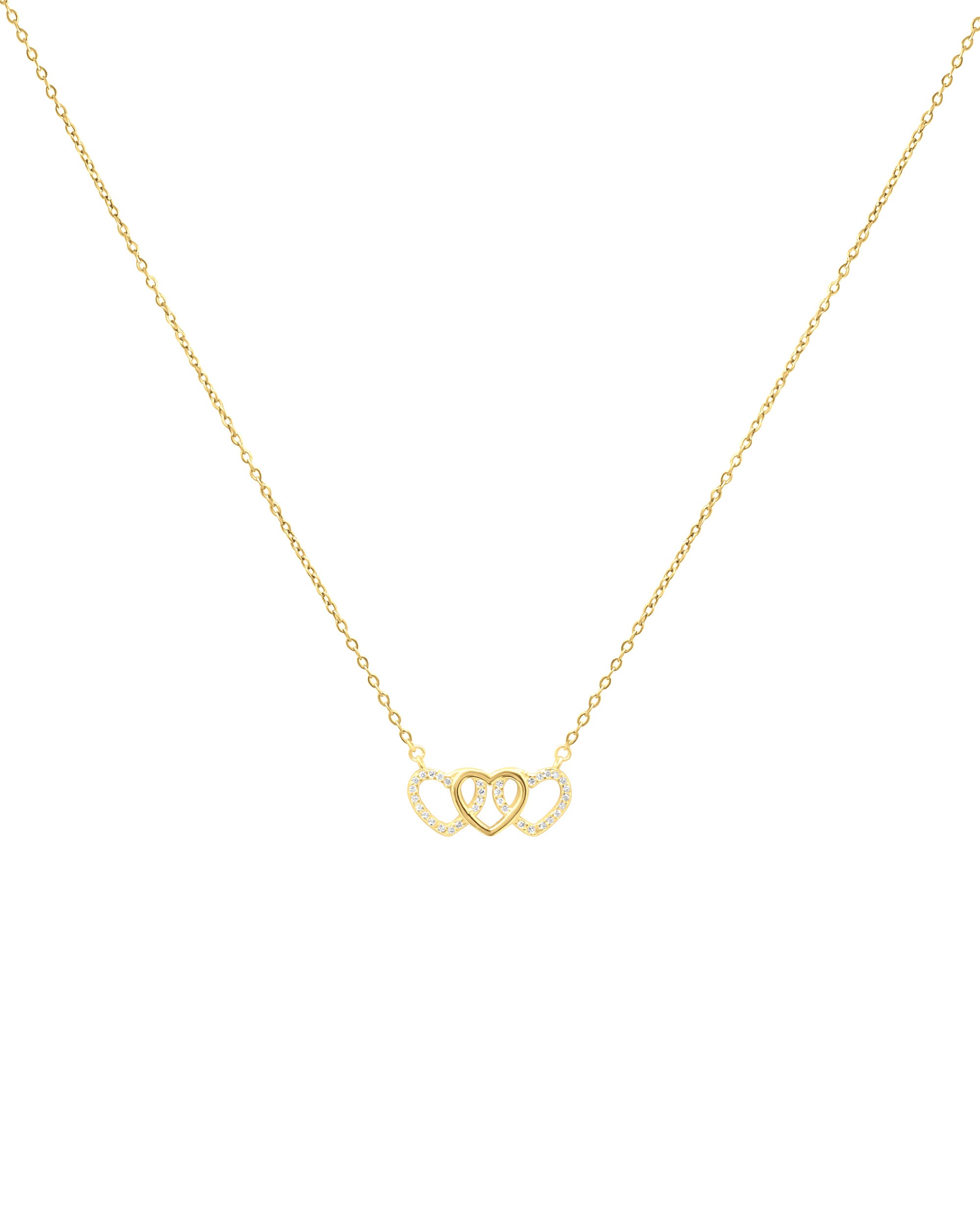 COLLIER EN ARGENT DORE TRIPLE COEURS AVEC ZIRCONIUM