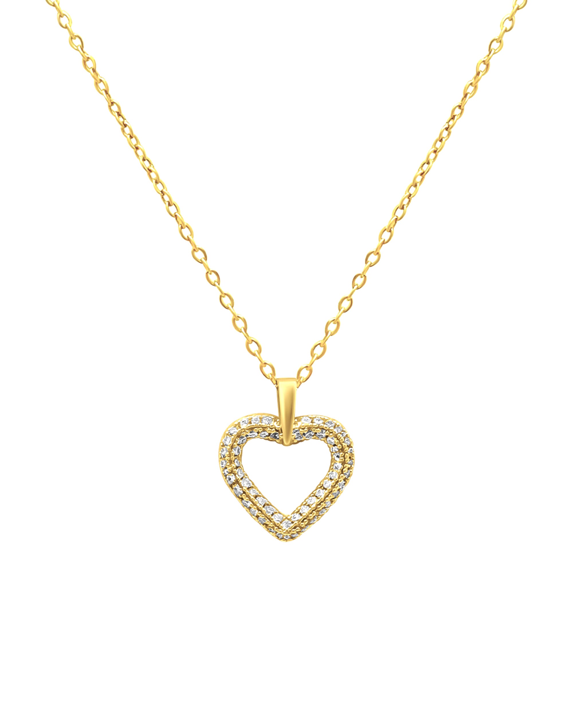 COLLIER EN ACIER DORE PENDENTIF COEUR AVEC STRASS