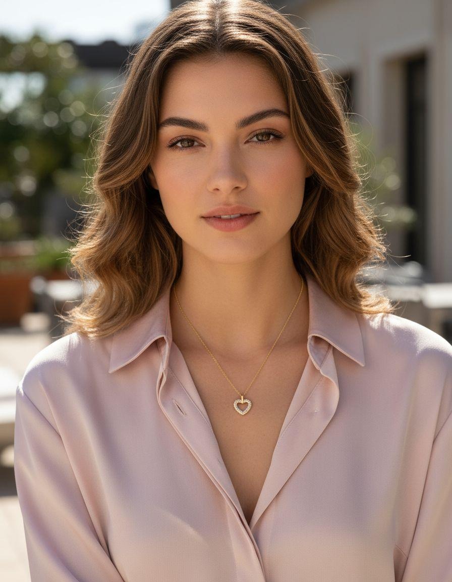 COLLIER EN ACIER DORE PENDENTIF COEUR AVEC STRASS