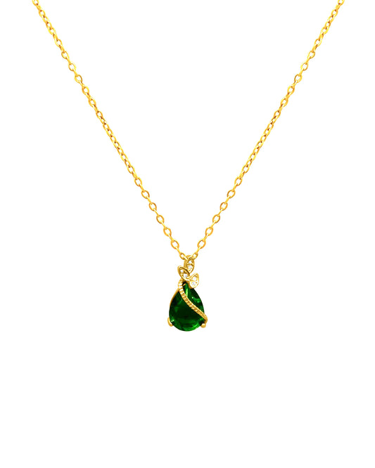 Collier en argent doré avec goutte émeraude et zirconium