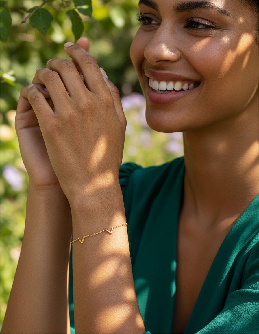 BRACELET EN ARGENT DORE TRIPLE " V "