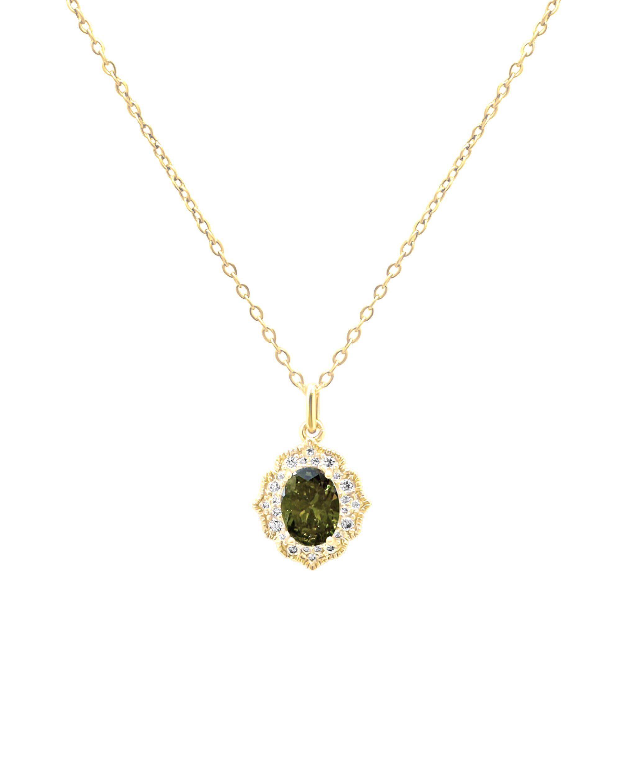 COLLIER DORÉ  AVEC ZIRCONIUM ET SOLITAIRE OLIVINE