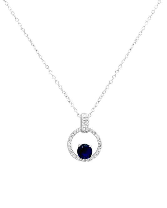 Silver circle necklace with zirconium and sapphire solitaire