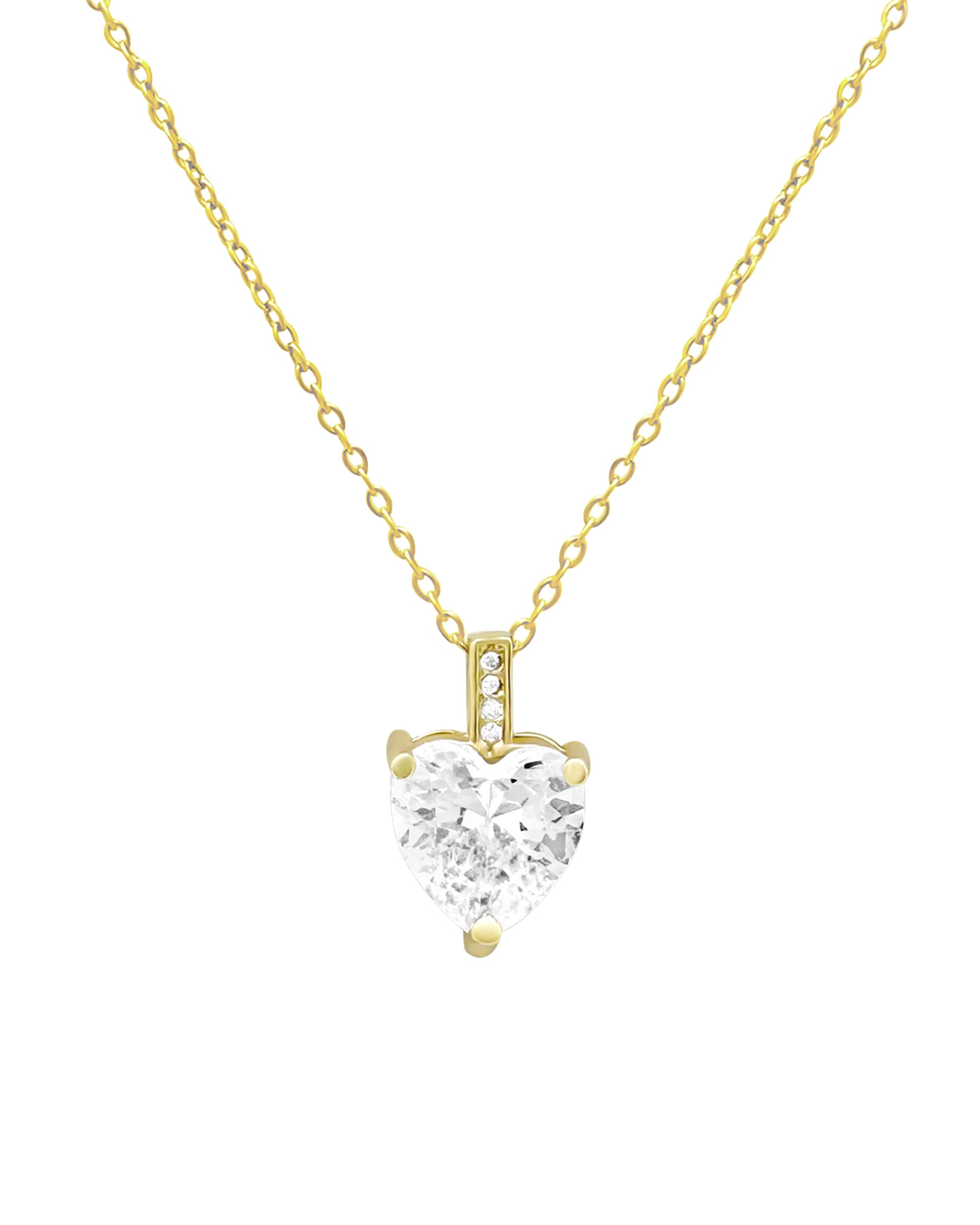 VERGULDE STALEN KETTING MET ZIRKONIUM HART