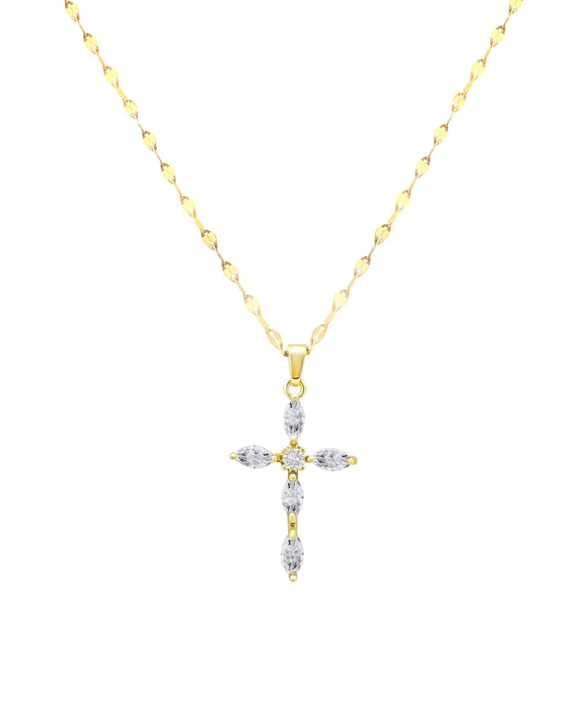 COLLIER EN ACIER DORE PENDENTIF CROIX AVEC ZIRCONIUM