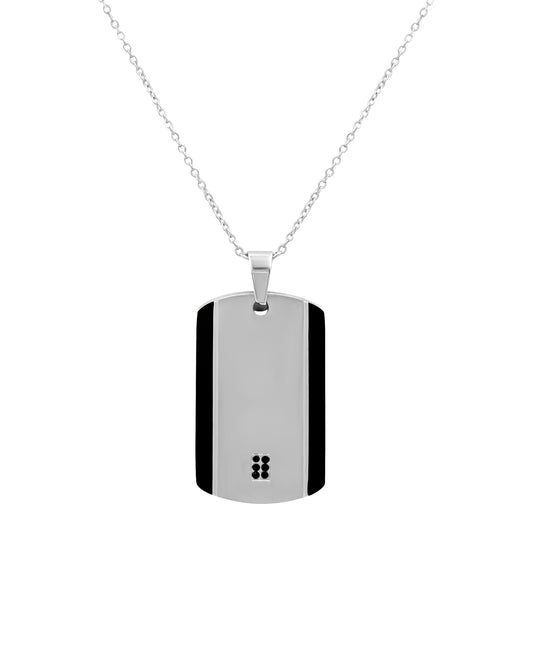 Steel necklace rectangle pendant with rhinestones