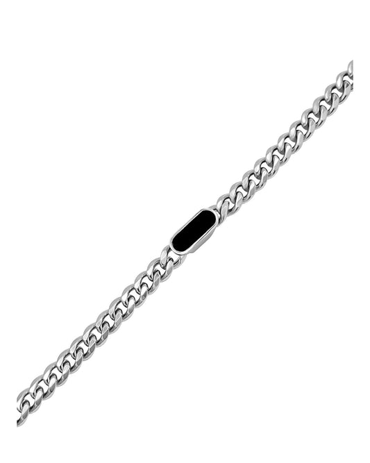 Stalen gourmette mesh armband met zwarte ovale