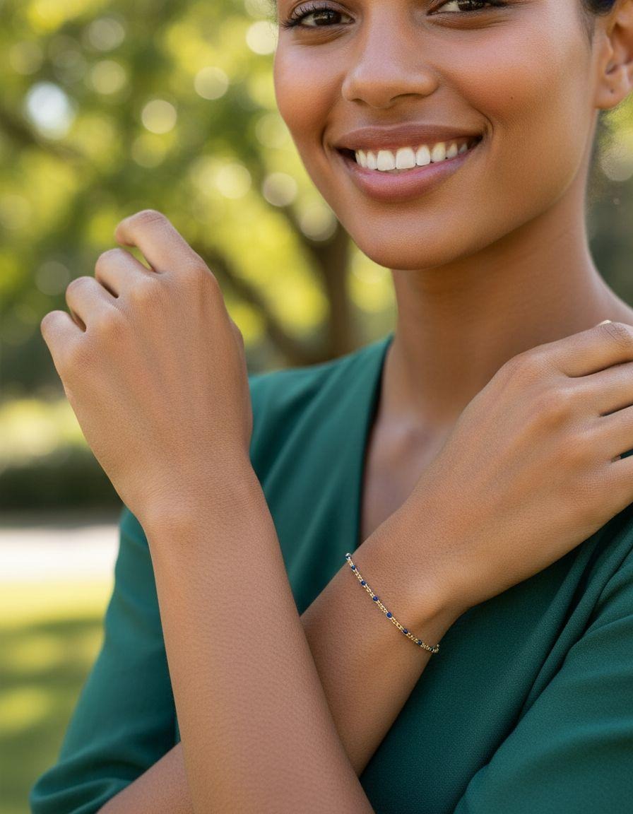 BRACELET EN ACIER DORÉ AVEC BILLES BLEUES