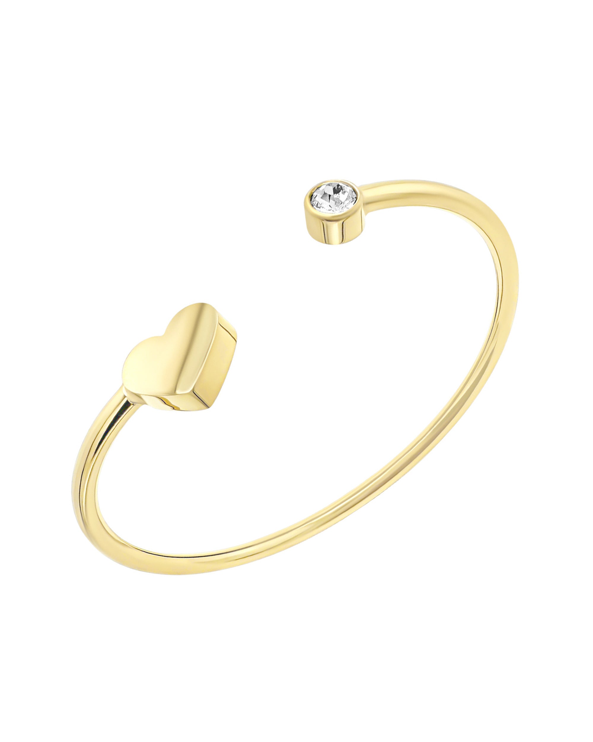 BRACELET EN ACIER DORE RIGIDE AVEC COEUR ET STRASS