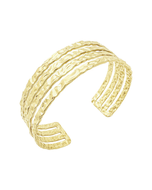 Bracelet jonc en acier doré avec lignes martelés