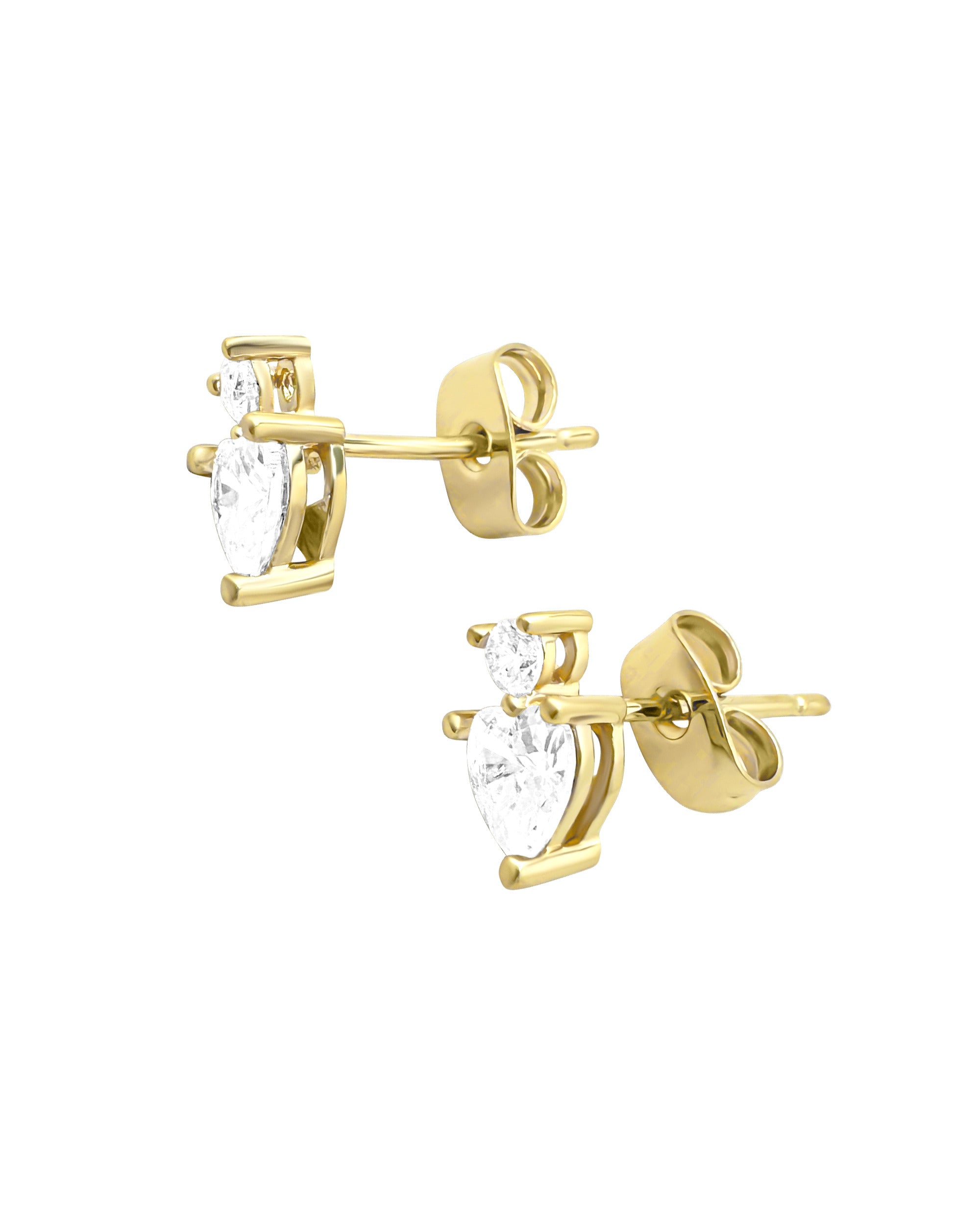 BOUCLES D'OREILLES  EN PLAQUE OR AVEC COEUR EN ZIRCONIUM