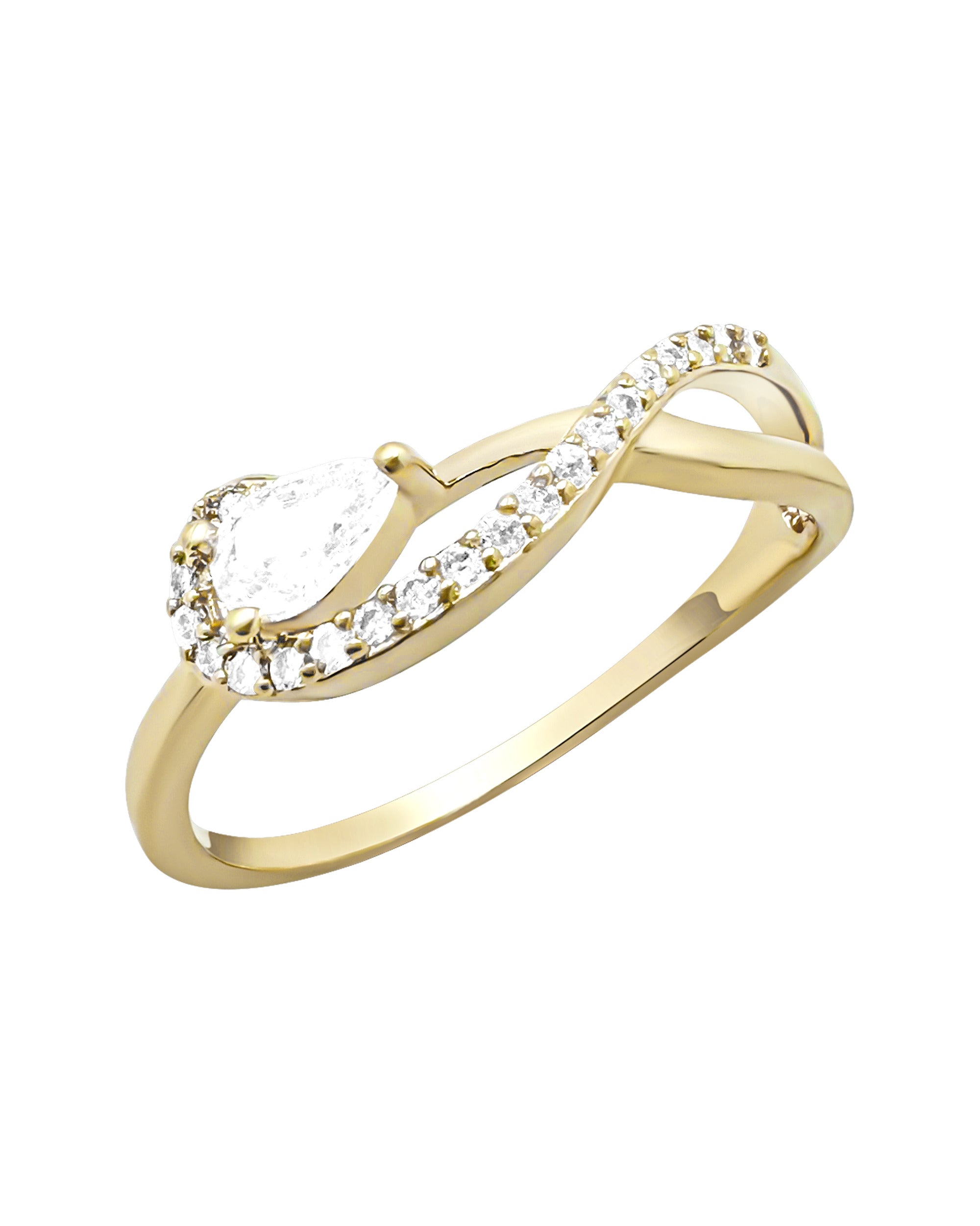 BAGUE EN PLAQUE OR INFINI  AVEC POIRE EN ZIRCONIUM