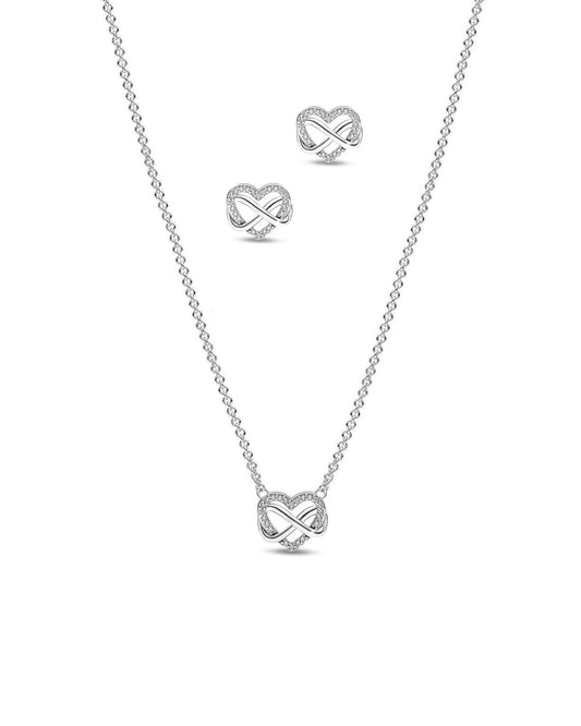 Parure en argent coeur avec zirconium et infini croise
