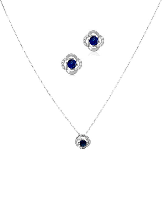 Parure en argent avec zirconium blancs et solitaire saphir