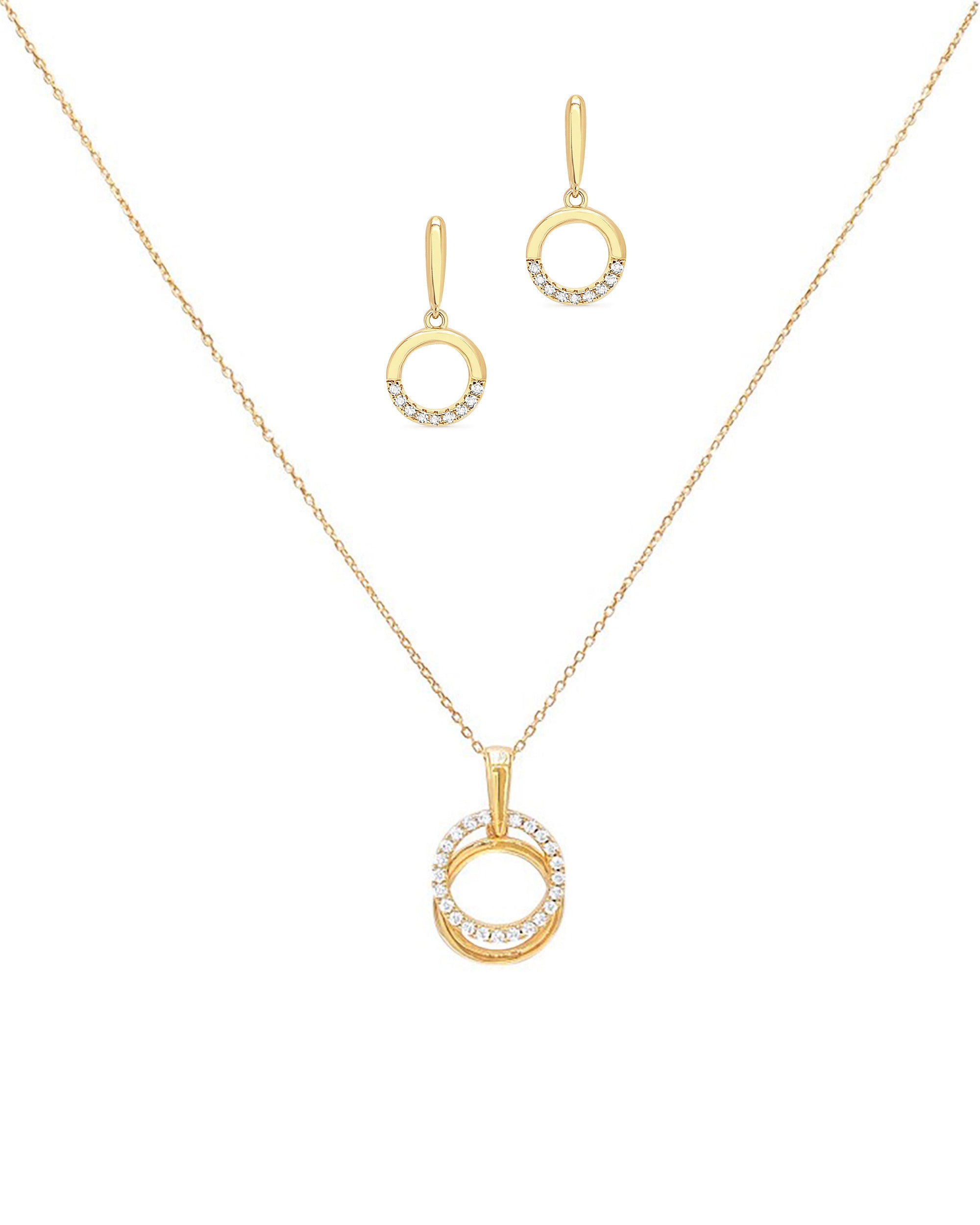 PARURE EN PLAQUE OR DOUBLE CERCLE AVEC ZIRCONIUM