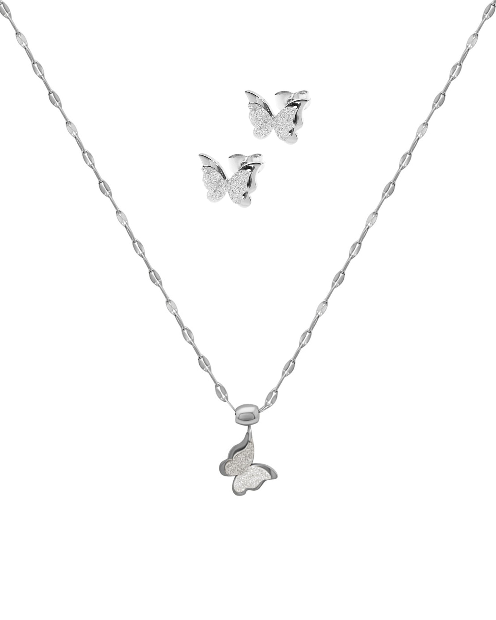 PARURE EN ACIER PENDENTIF PAPILLON AVEC PAILLETTES