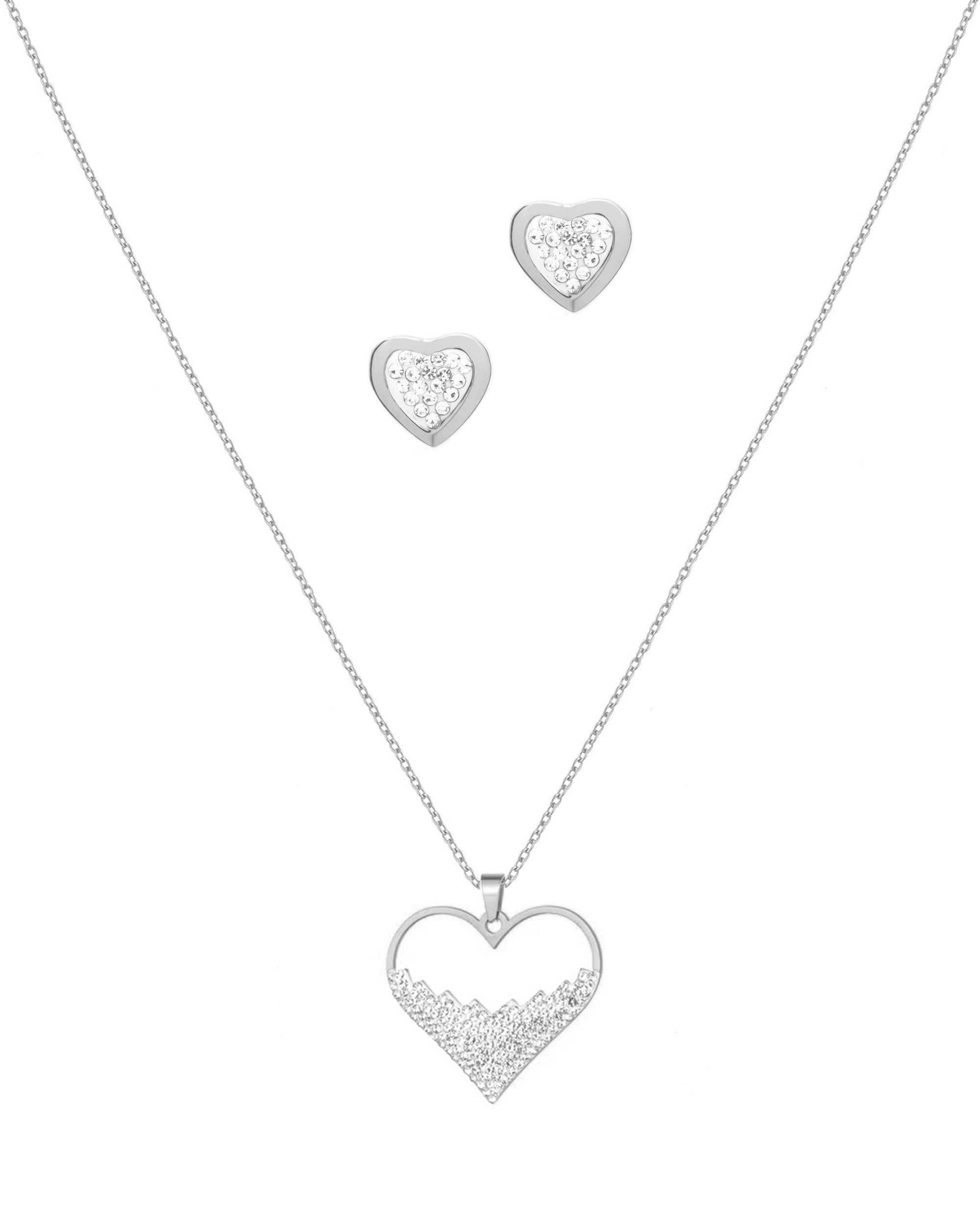 PARURE EN ACIER PENDENTIF COEUR AVEC STRASS