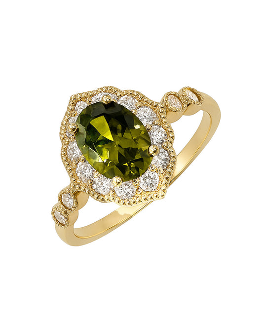 Bague en plaqué or avec zirconium et solitaire olivine